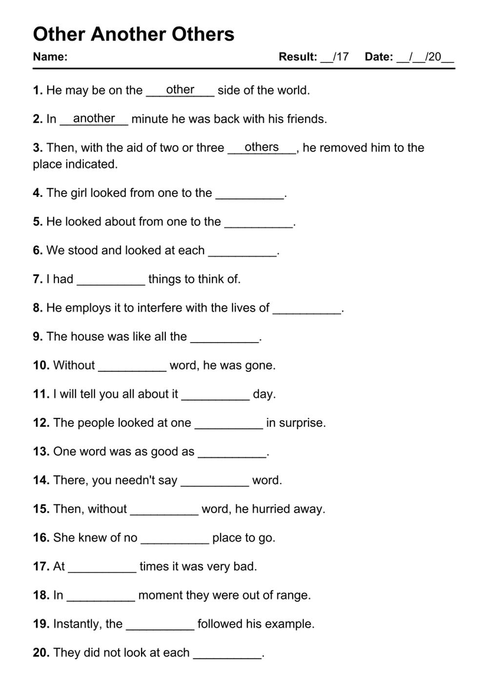 101 Other Another Others PDF Worksheets With Answers Grammarism