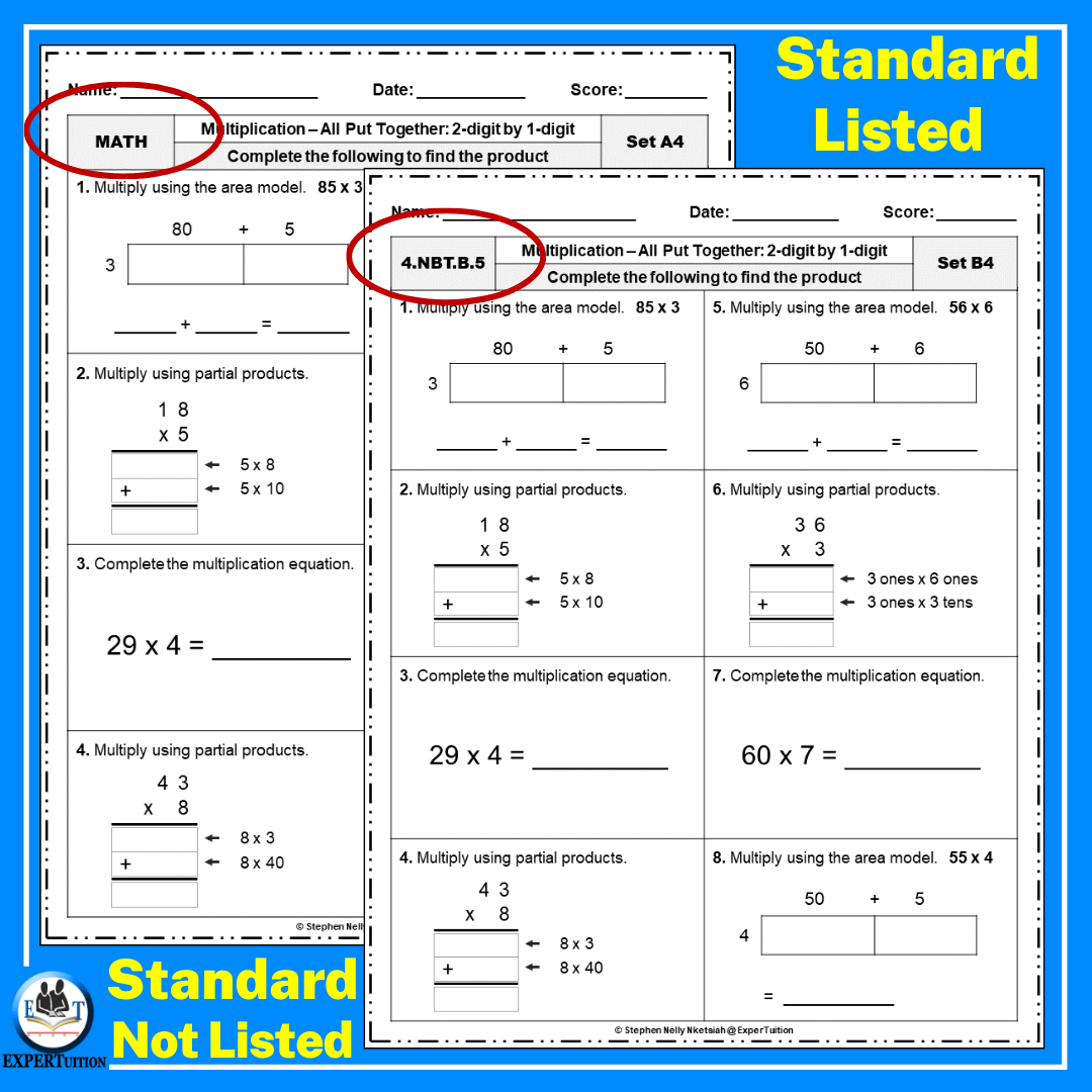 2 Digit By 1 Digit Multiplication Assessment Worksheets ExperTuition