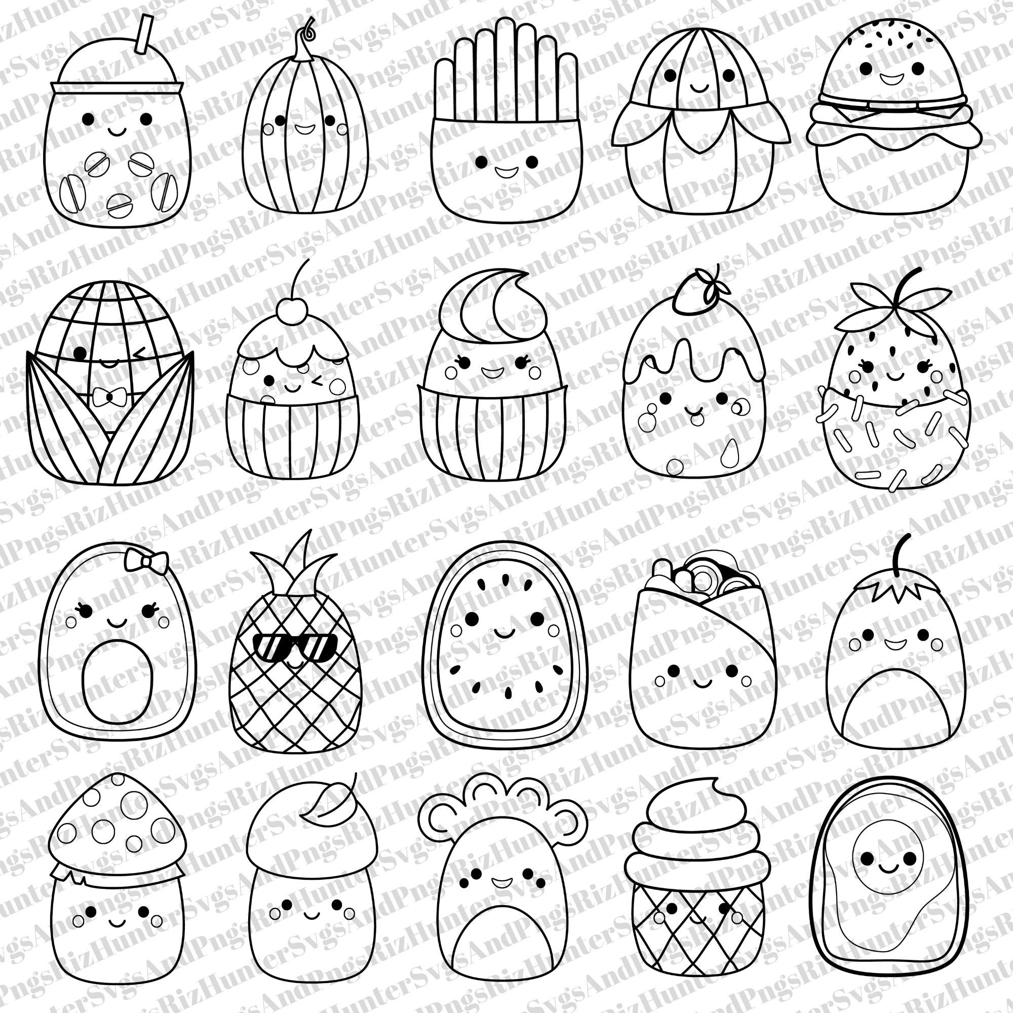20 Squishmallow Foods Outline PNG SVG Clipart Cricut Designs Bundle Images On Transparent Background Sublimation Design For Cricut Birthday Etsy