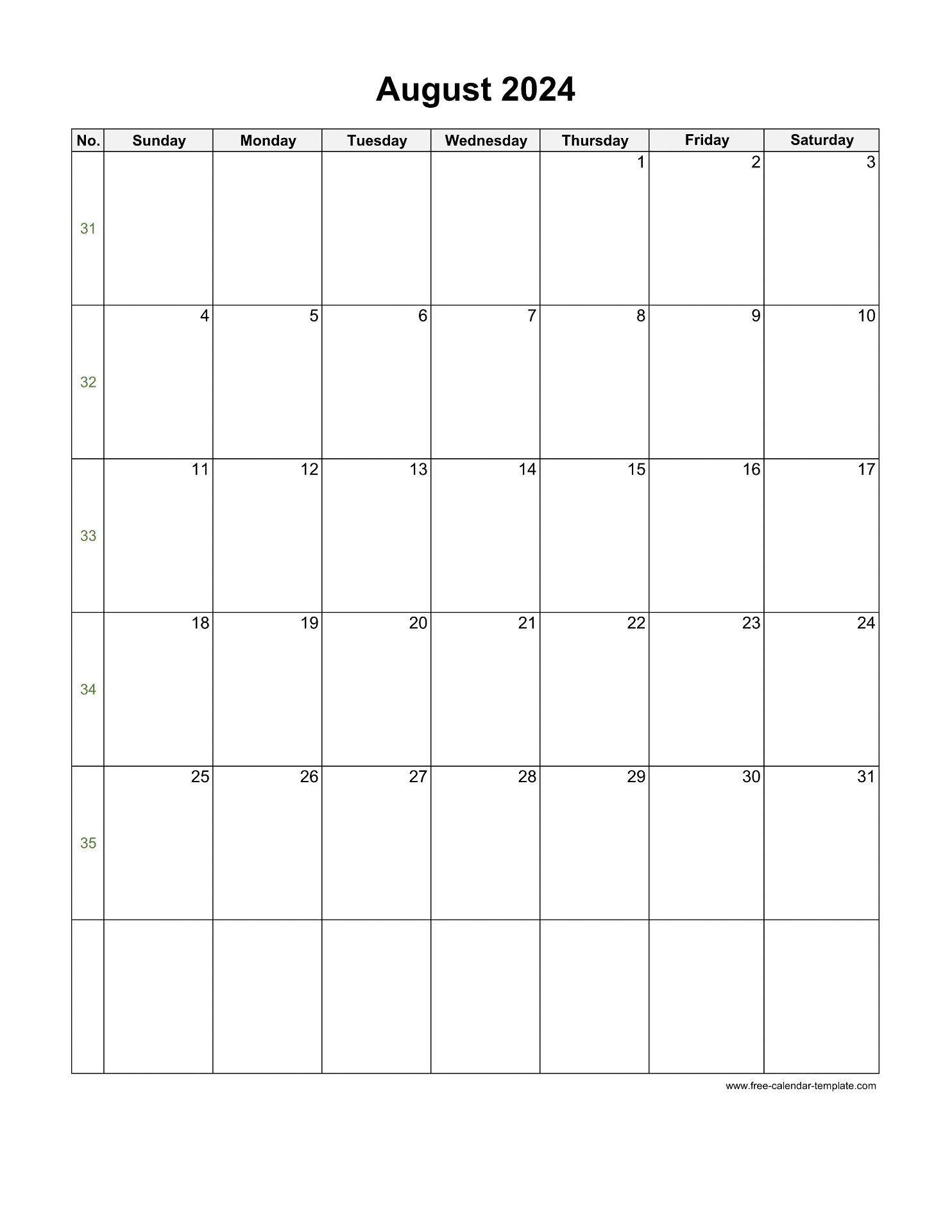 august printable calender