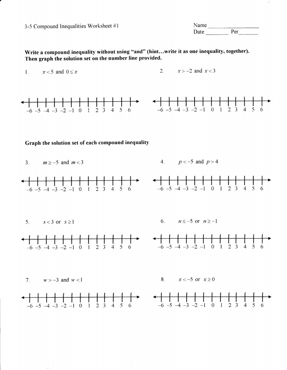 Compound Inequalities Worksheet