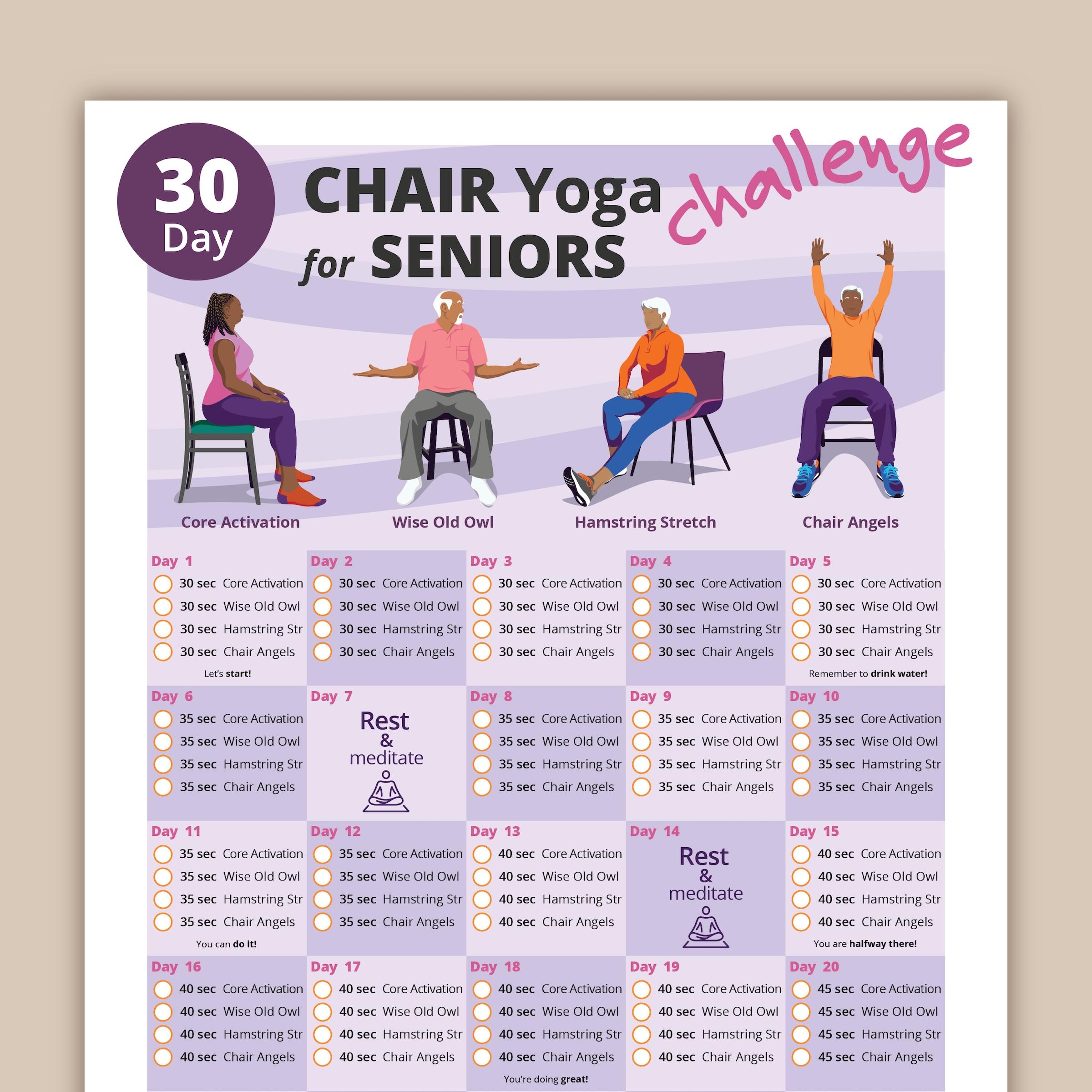 30 day Chair Yoga Challenge For Seniors Printable Home Workout PDF Etsy
