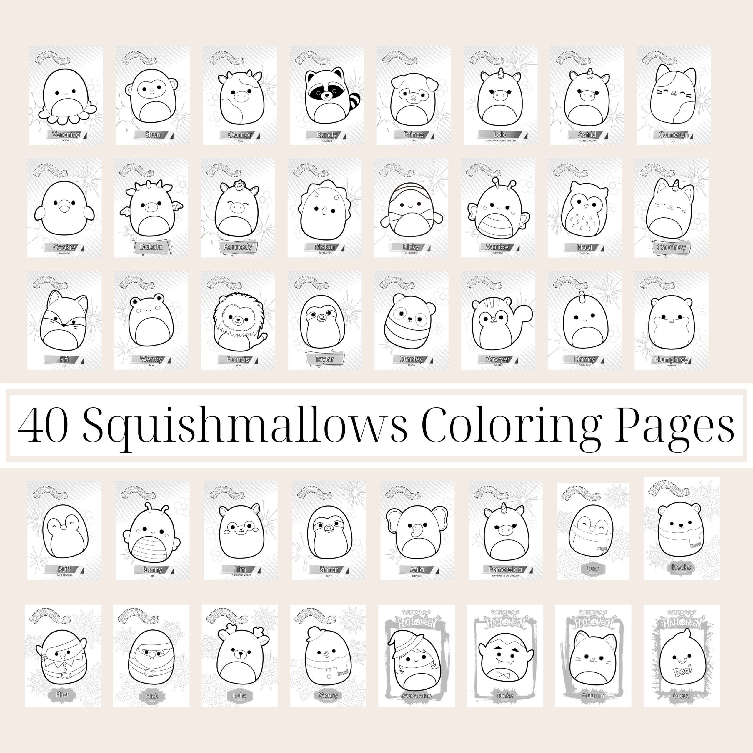 40 Squishmallows Coloring Pages PDF INSTANT Download Squishmallows Birthday Parties Squishmallows Halloween Christmas Coloring Pages Etsy