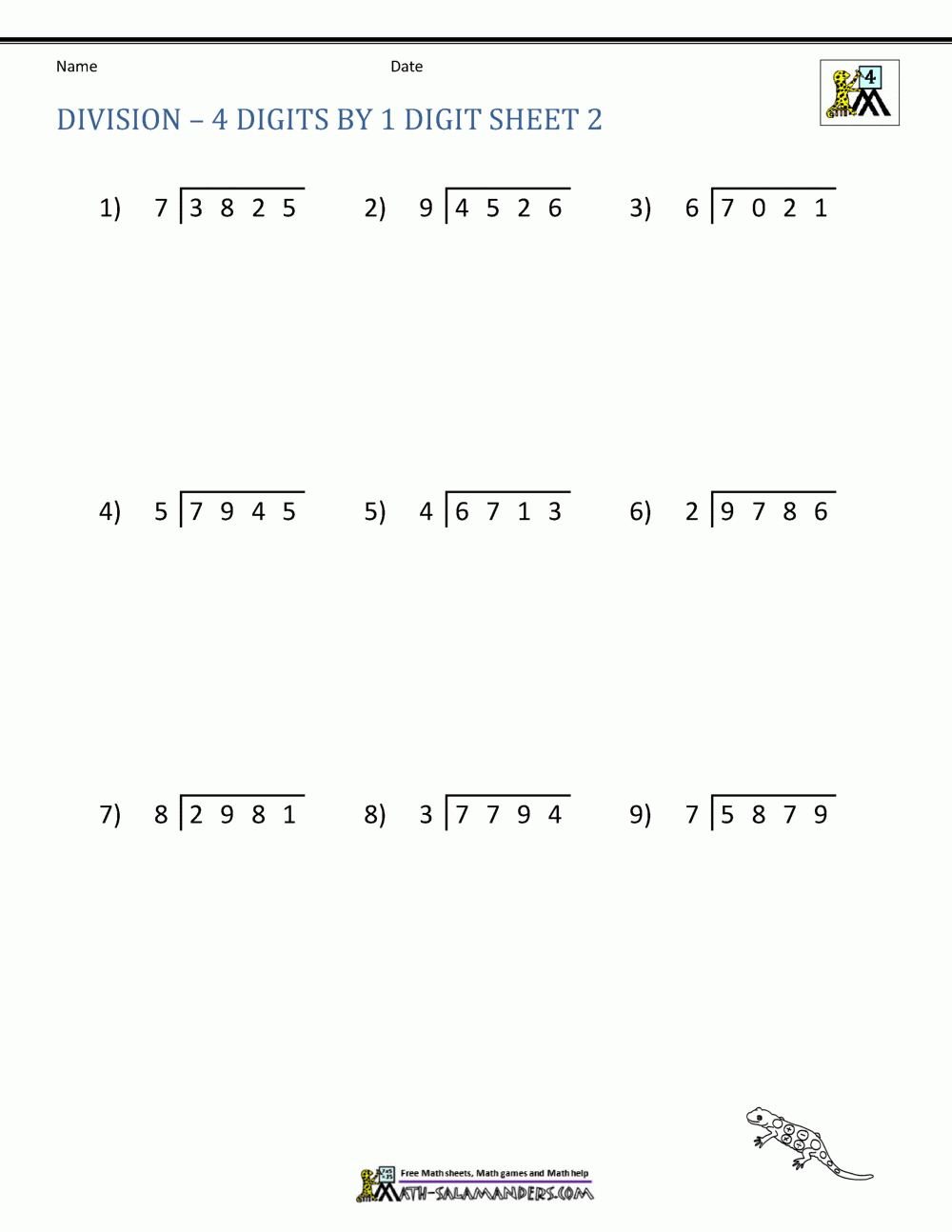 4th Grade Division Worksheets