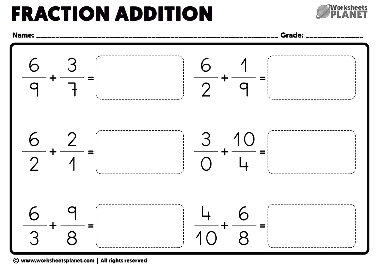 adding fractions worksheet