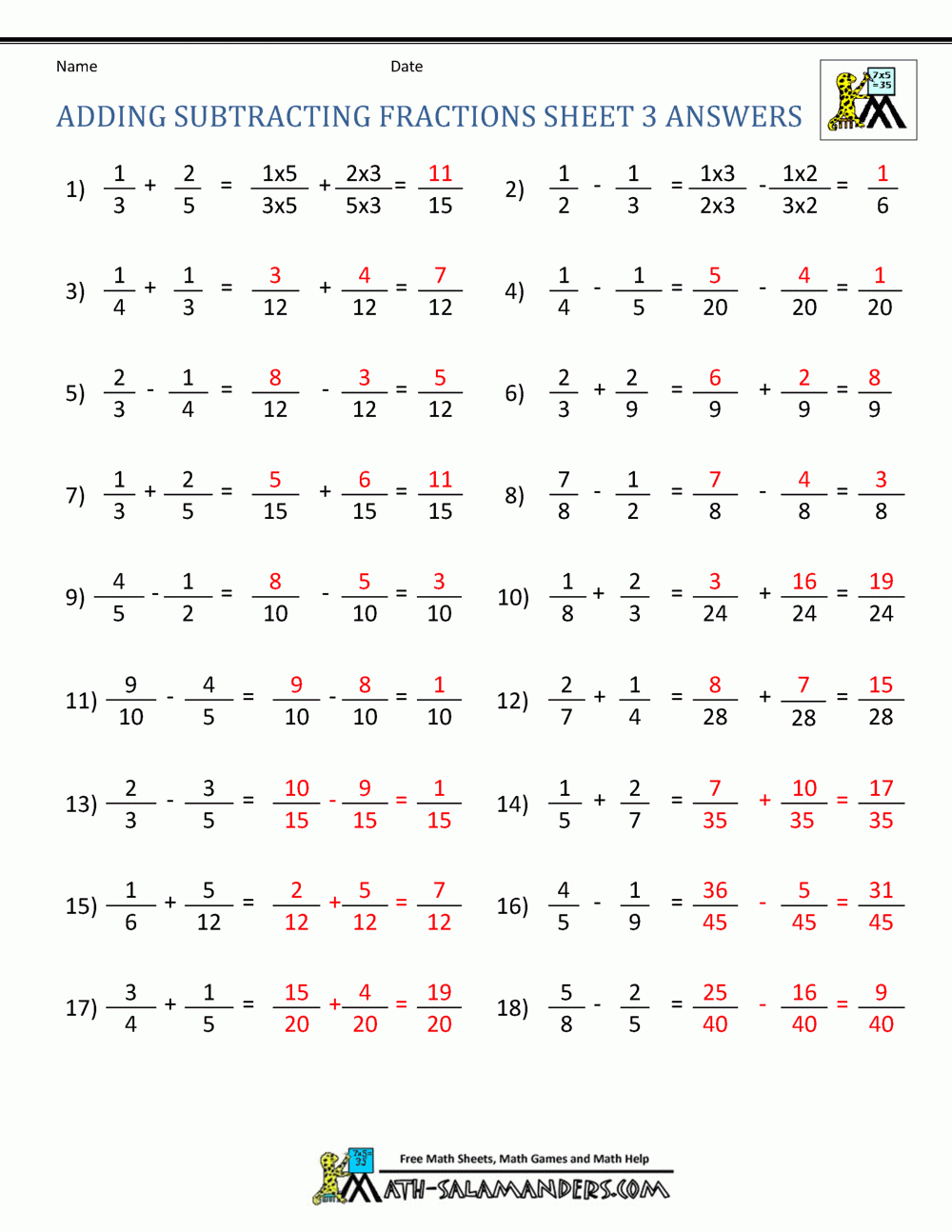 Adding Subtracting Fractions Worksheets Worksheets Library