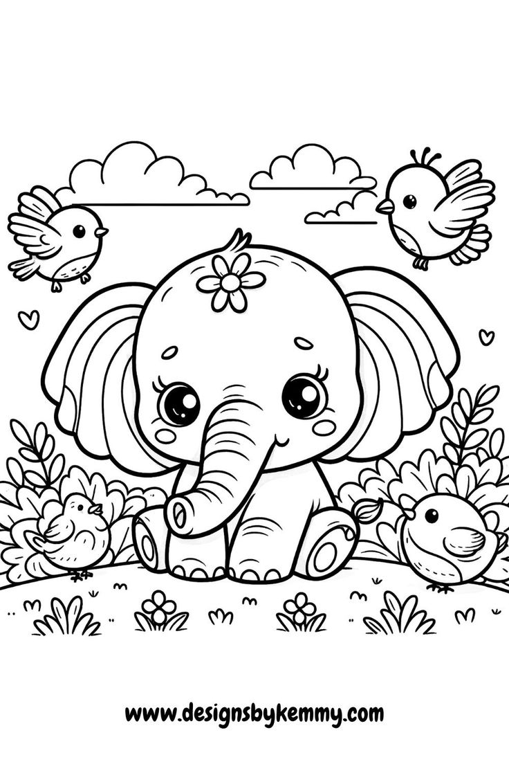 Elephant Baby Animals Coloring Pages