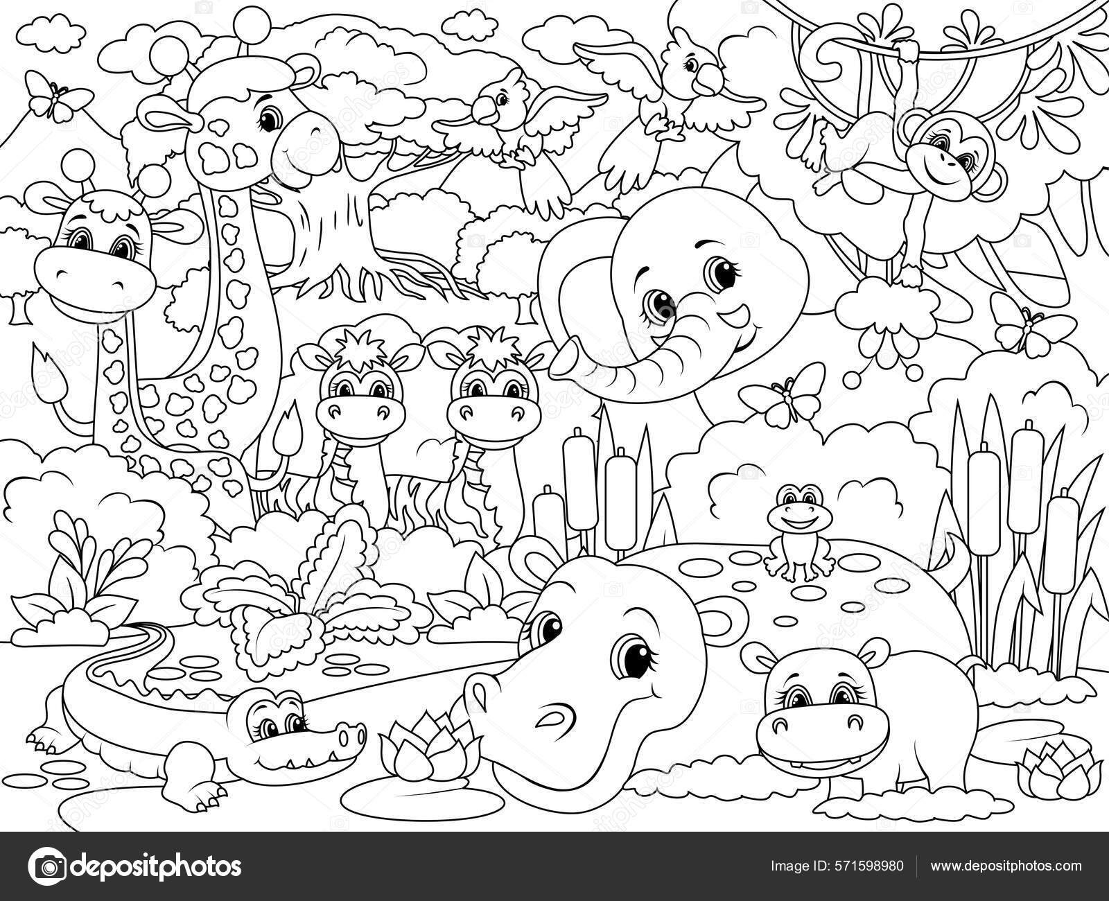African Animals Cartoon Coloring Page Outline Of Cartoon Stock Illustration By toricheks2016 gmail 571598980