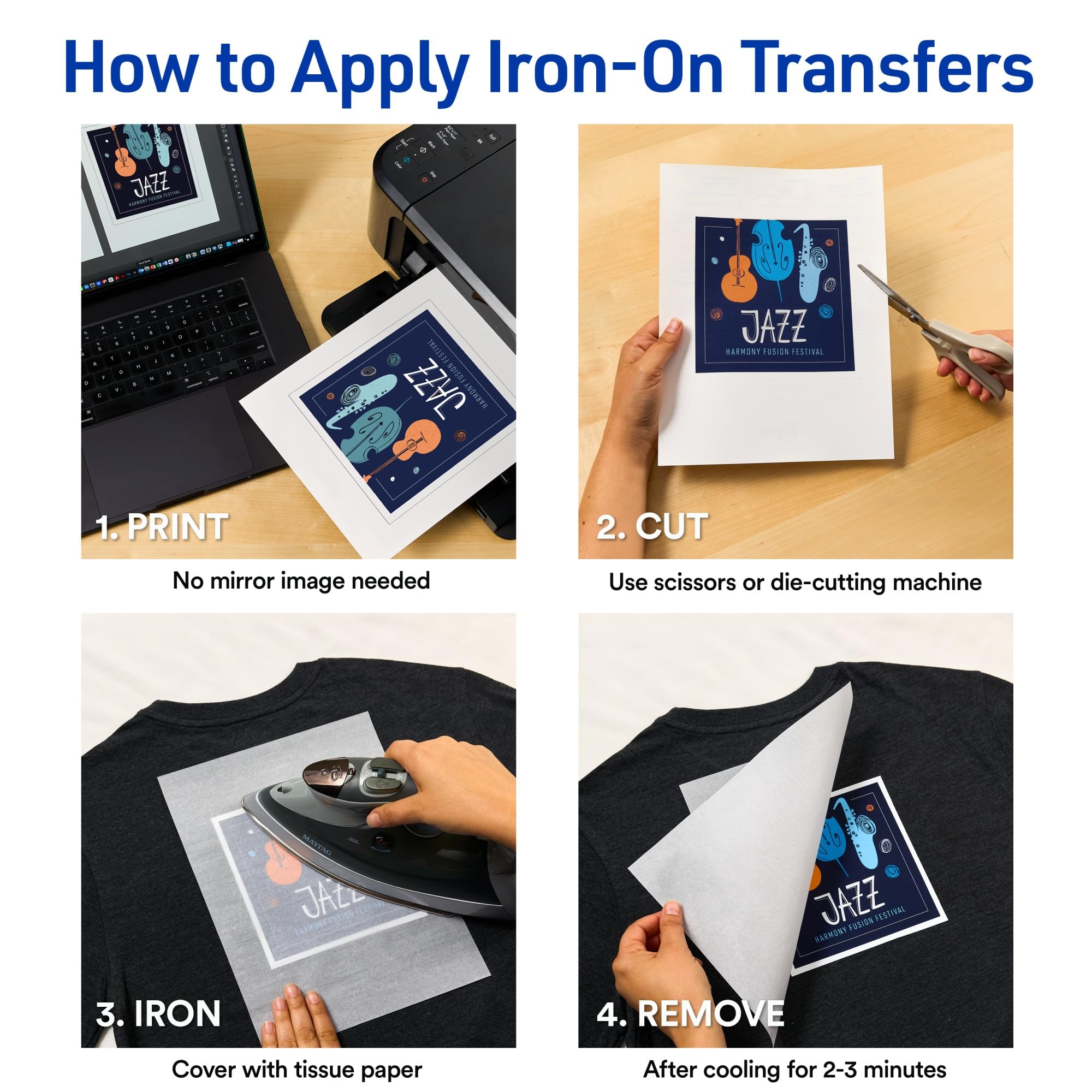 Amazon Avery Printable Heat Transfer Paper For Dark Fabrics 8 5 X 11 Inkjet Printer Compatible 5 Sheets Of Iron On Transfer Paper Great For Custom Shirts Uniforms Gifts And More 3279 