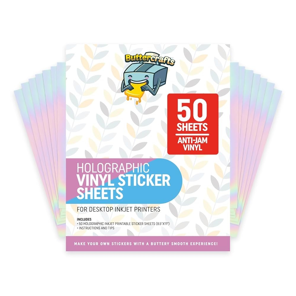 Amazon Printable Vinyl For Inkjet Printer Holographic Sticker Paper Glossy Waterproof 50 Sheets Inkjet Printable Vinyl Holographic Printable Sticker Paper For Inkjet Printer Office Products