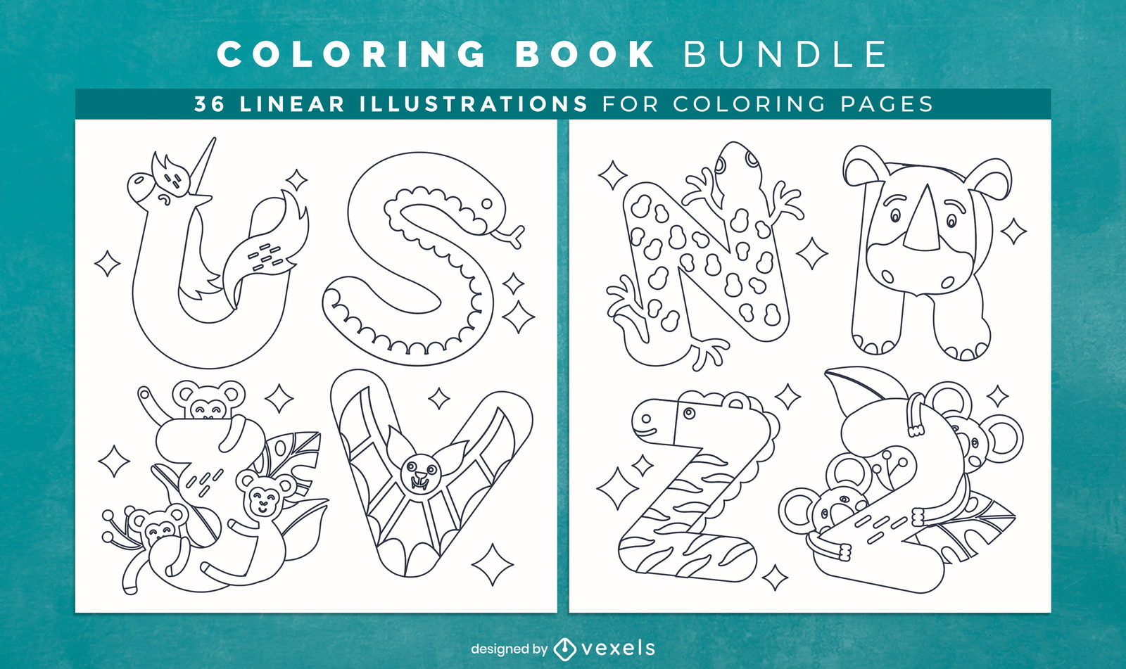 Animal Alphabet Coloring Book Pages Design Vector Download