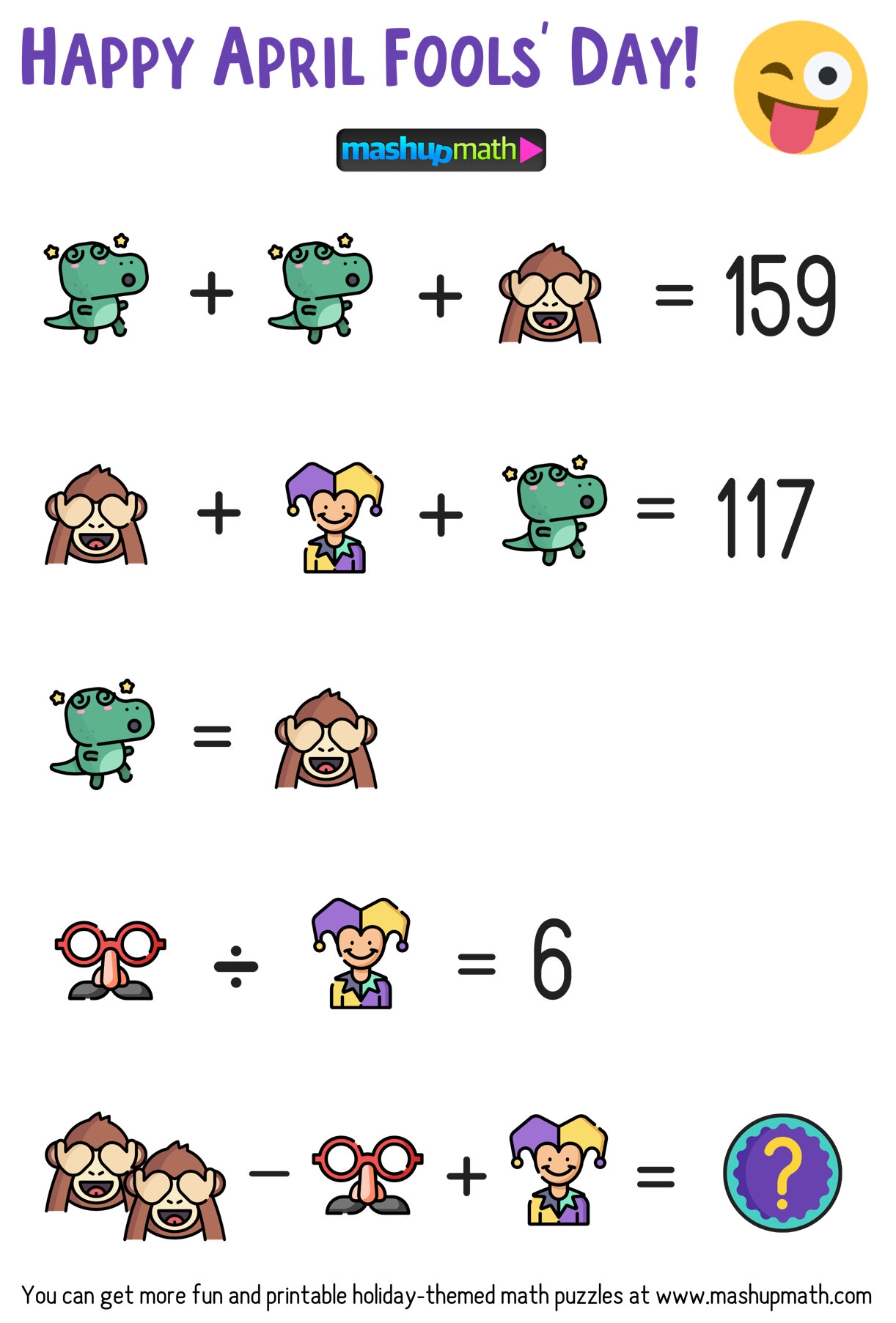 April Fools Day Math Puzzle For Grades 1 6 Mashup Math
