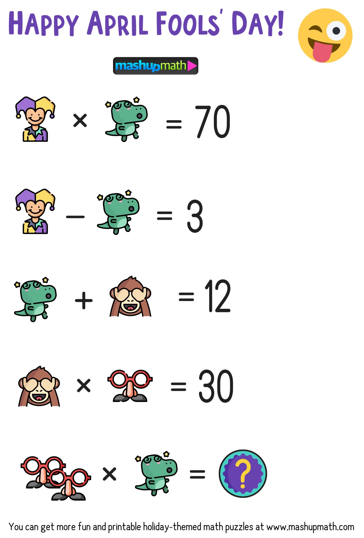 April Fools Day Math Puzzle For Grades 1 6 Mashup Math