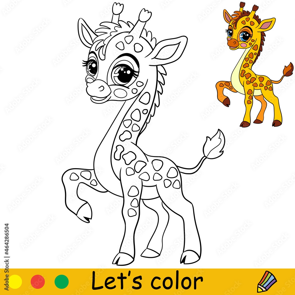 Cartoon Cute Baby Giraffe Coloring Book Page Stock Vector Adobe Stock