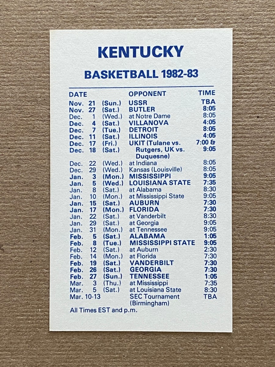 CBK 1982 83 KENTUCKY WILDCATS College Basketball Schedule Card TOM HEITZ EBay