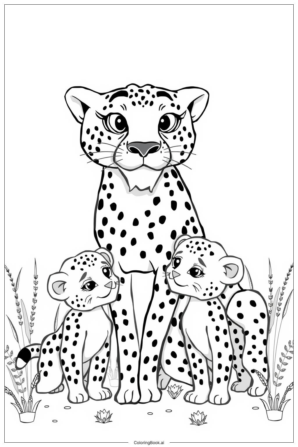 Cheetah Family Gathering Coloring Page Free PDF PNG Printable 