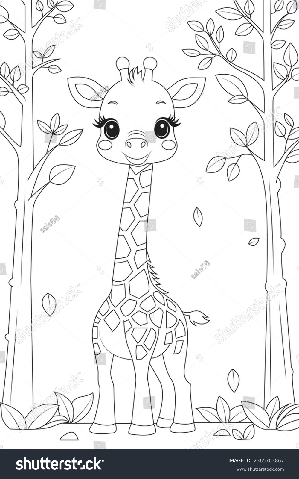 Coloring Page Baby Giraffe Reaching Leaves Stock Vector Royalty Free 2365703867 Shutterstock