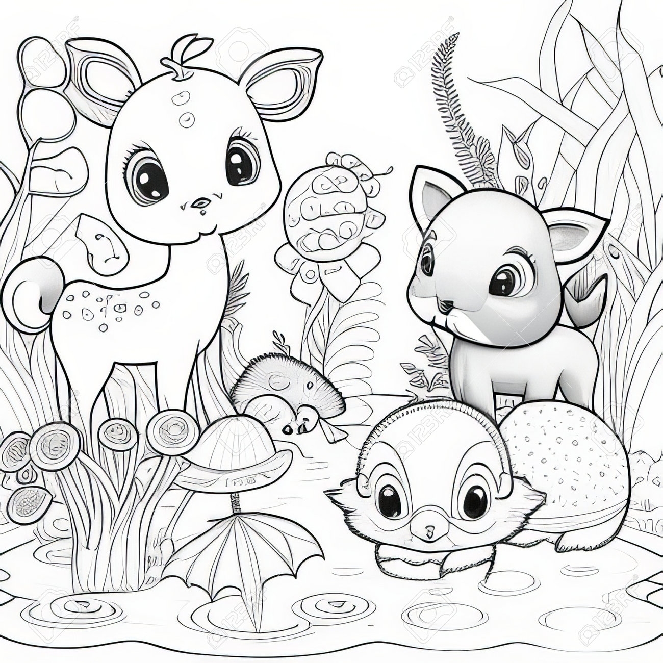 Cute Cartoon Animals Coloring Pages