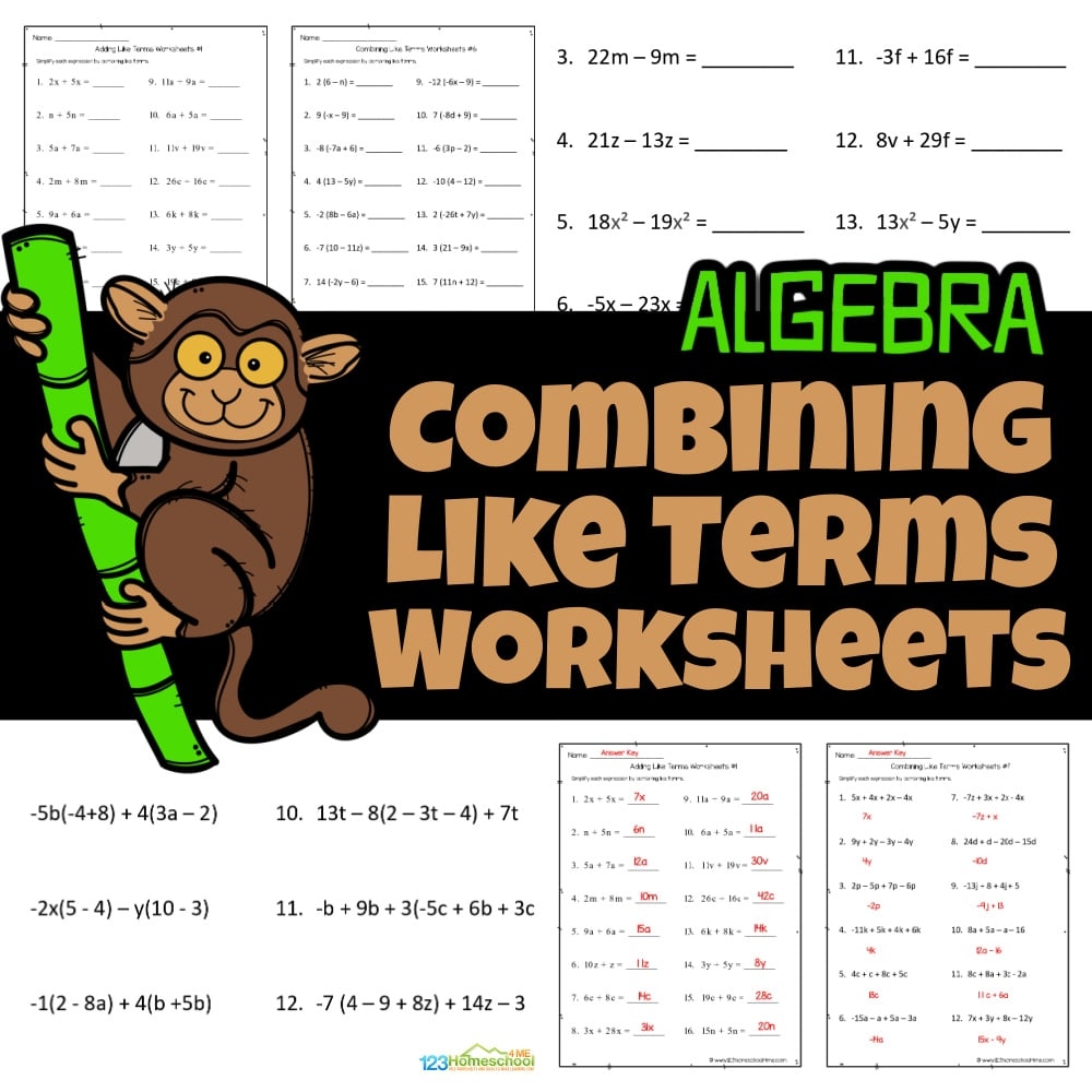 combining like terms elementary worksheet