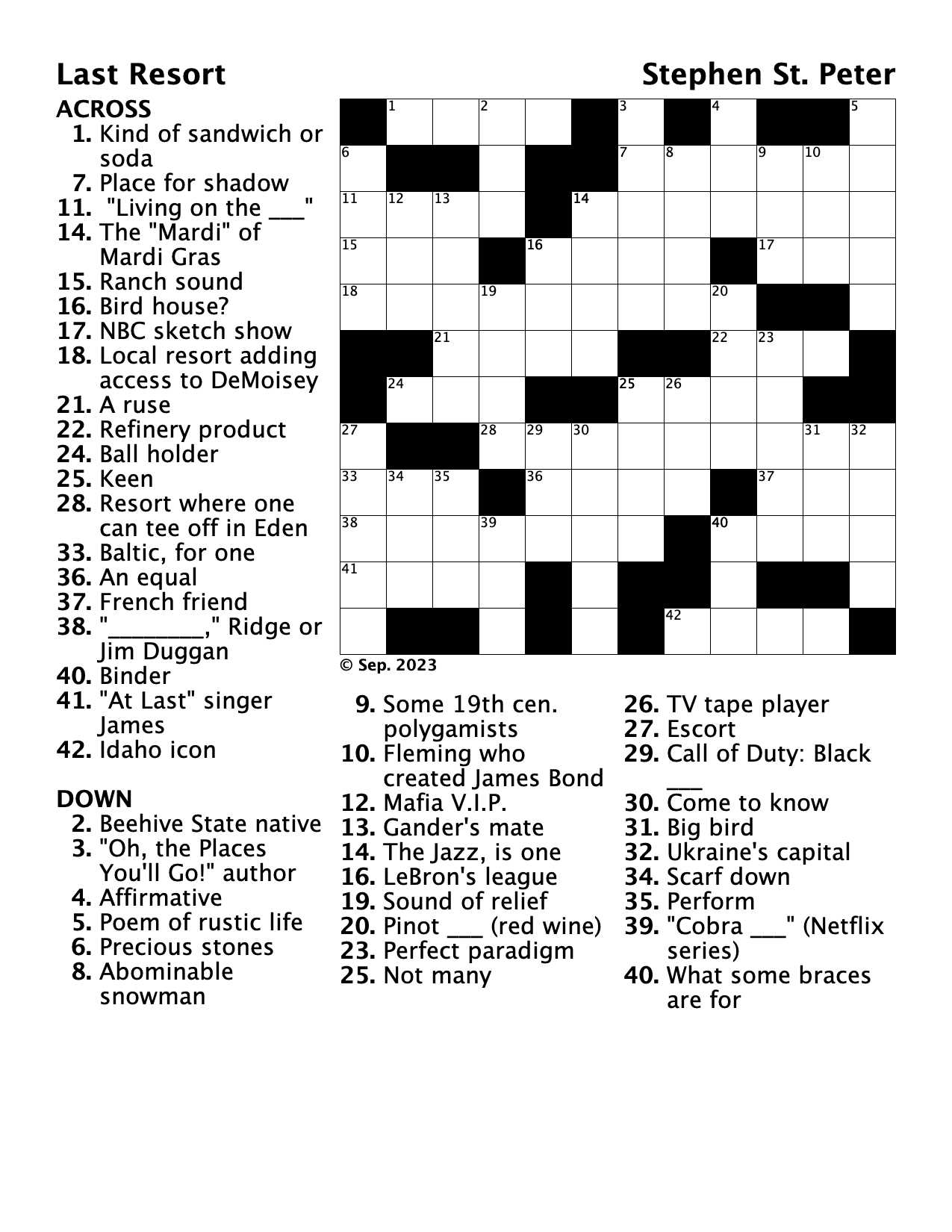 free crossword printable puzzles