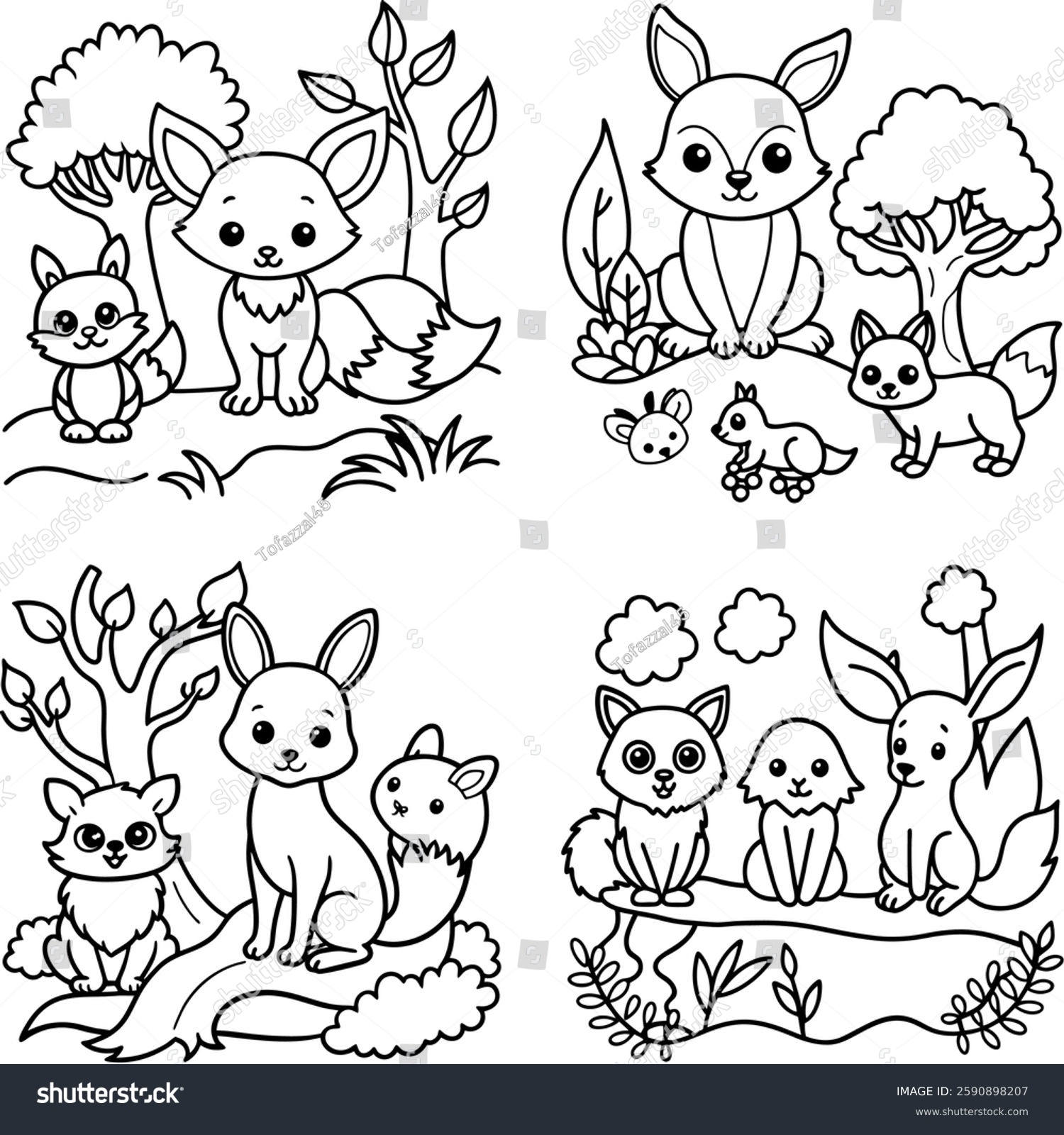 Cute Baby Animals Forest Coloring Page Stock Vector Royalty Free 2590898207 Shutterstock
