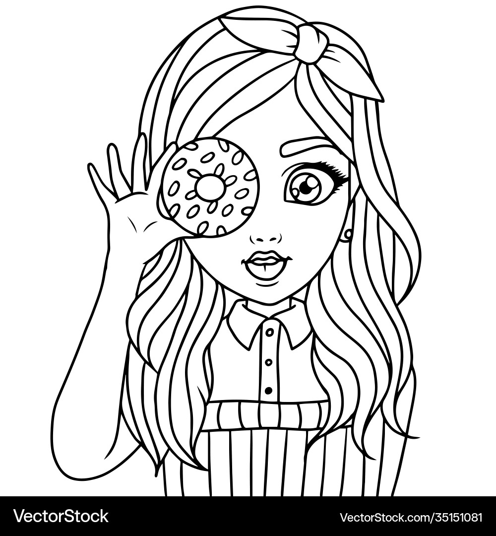 Cute Cartoon Little Girl Coloring Page Royalty Free Vector