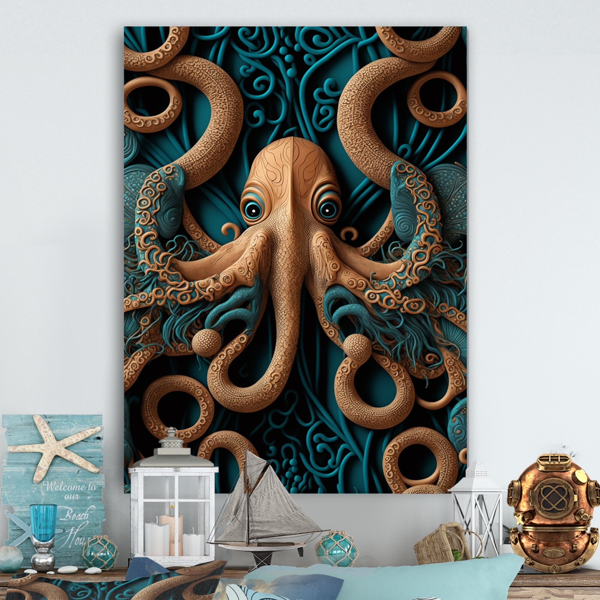 Designart Majestic Otherworldly Octopus Animal Octopus Canvas Wall Art Bed Bath Beyond 37776766