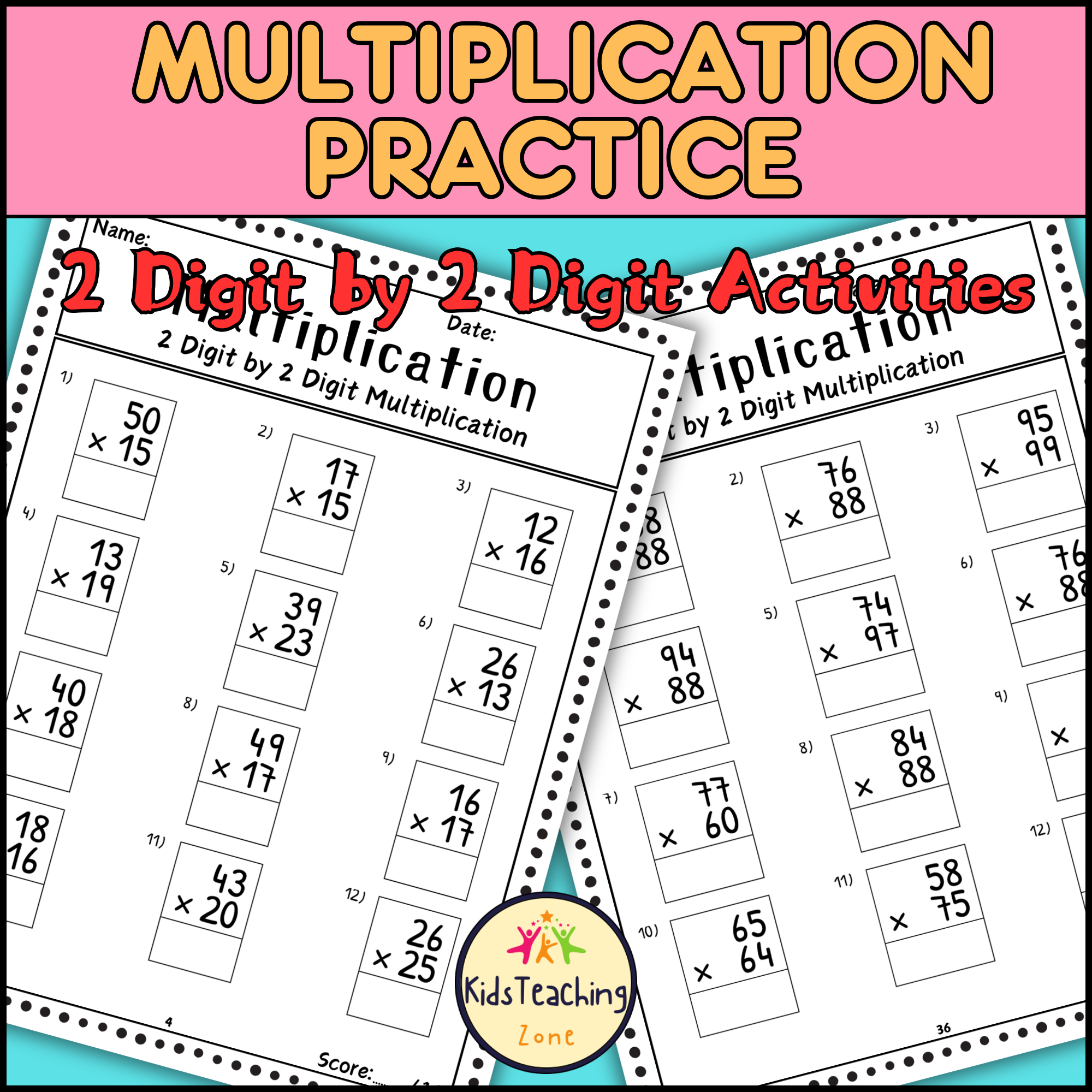 Double Digit Multiplication Practice Worksheets With And Without Regrouping Teaching Resources