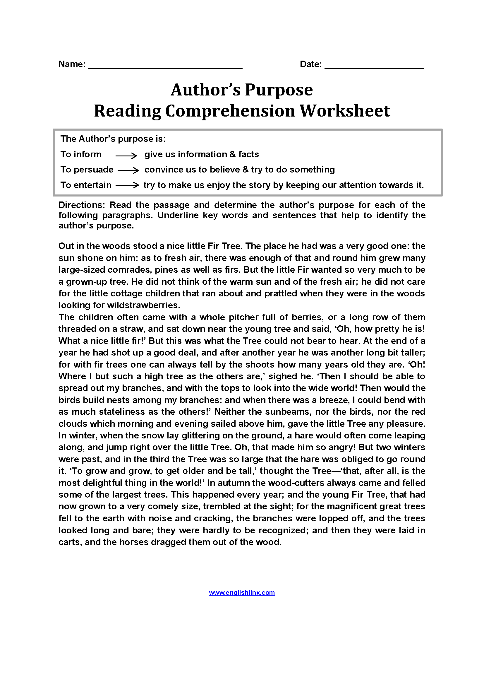 Englishlinx Author s Purpose Worksheets