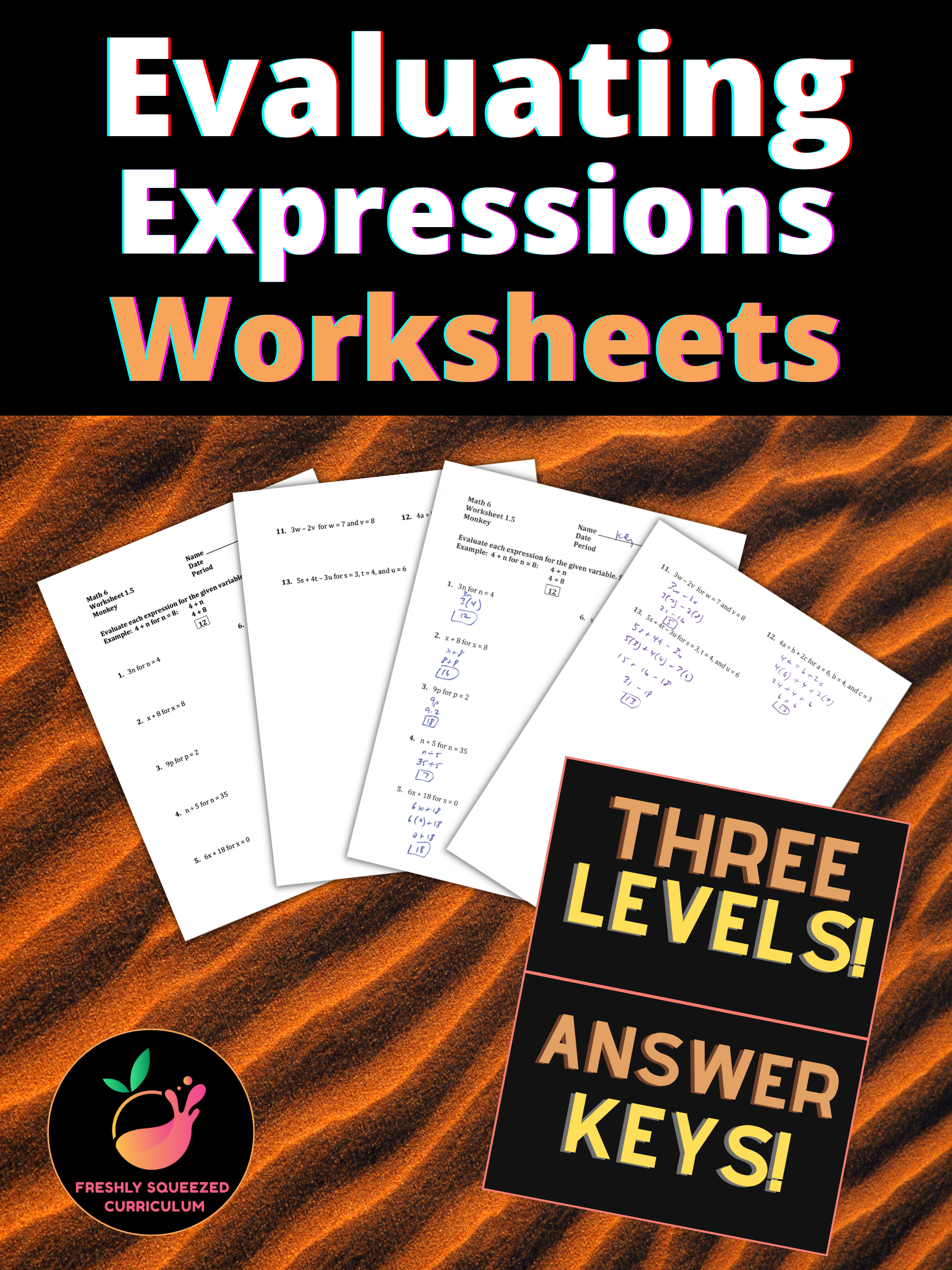 evaluating expressions worksheet