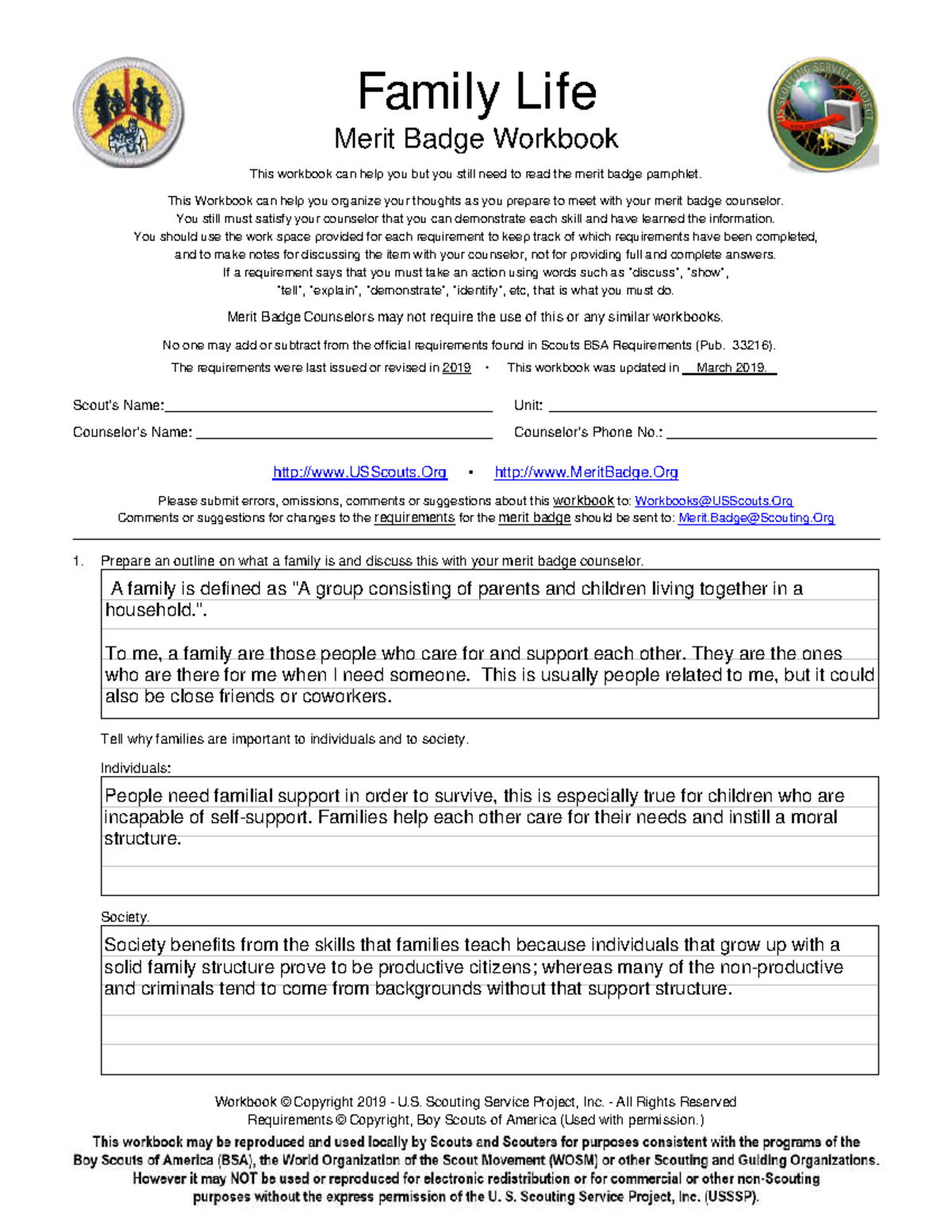 Family Life MS Merit Badge Workbook U0026 Answer Guide Studocu