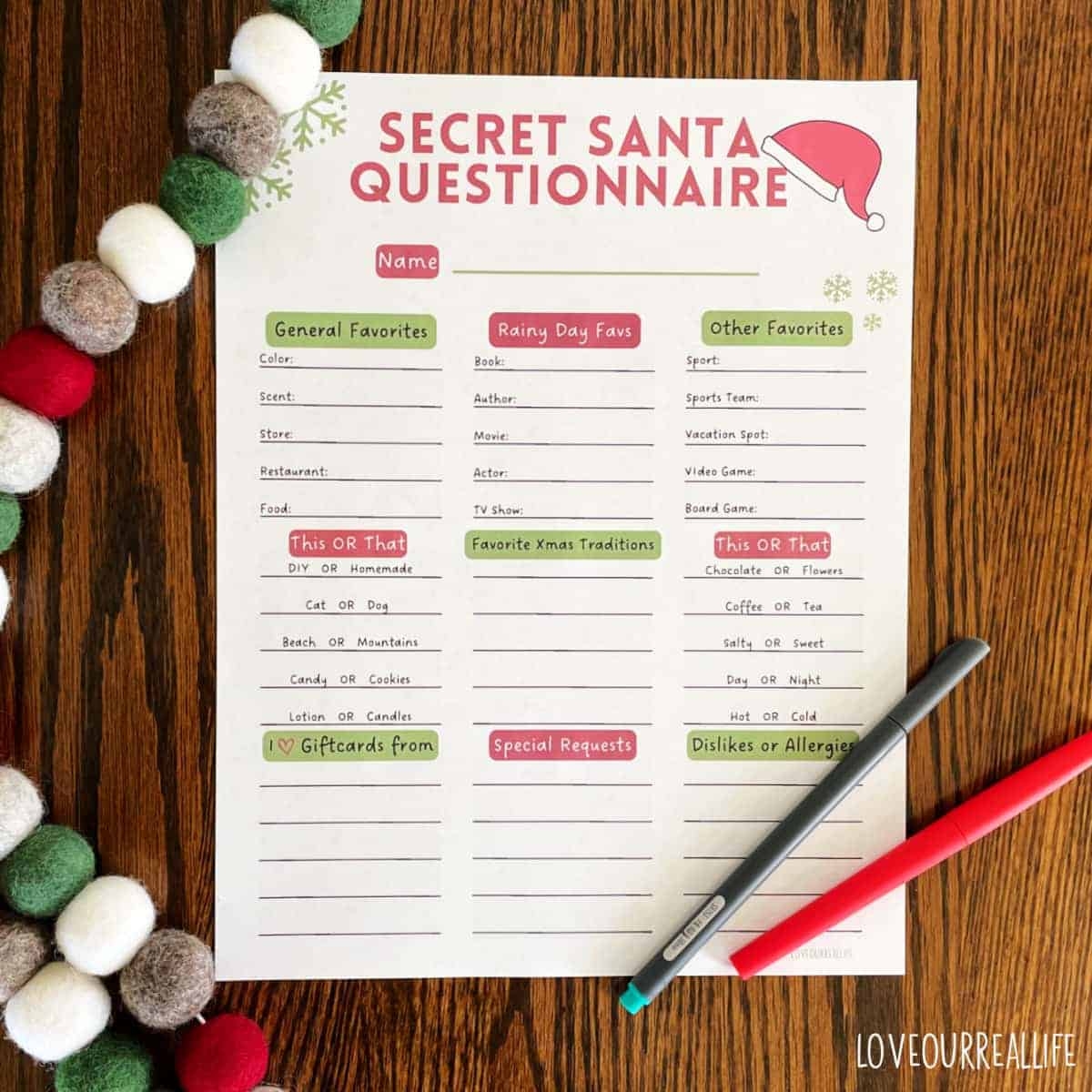 secret santa printable