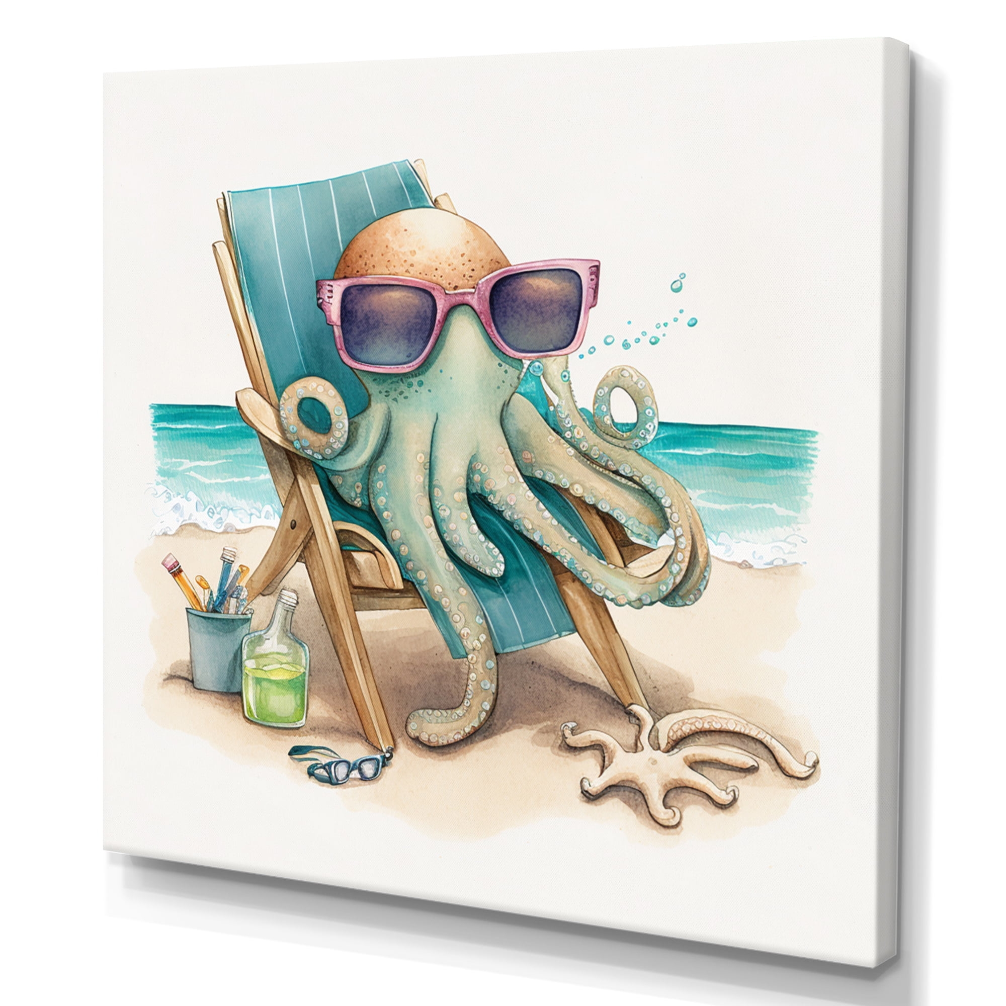 Free Shipping Designart Octopus On The Beach II Canvas Wall Art Ocean Decor Walmart