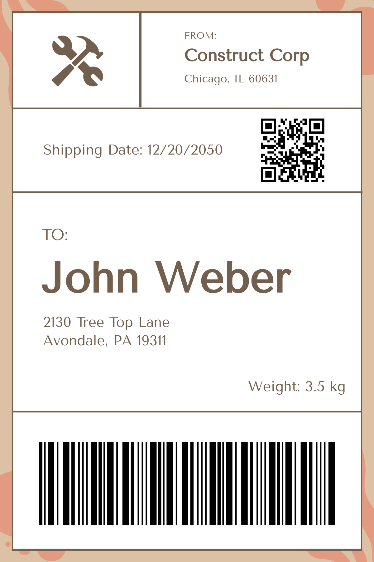 printable parcel asset label