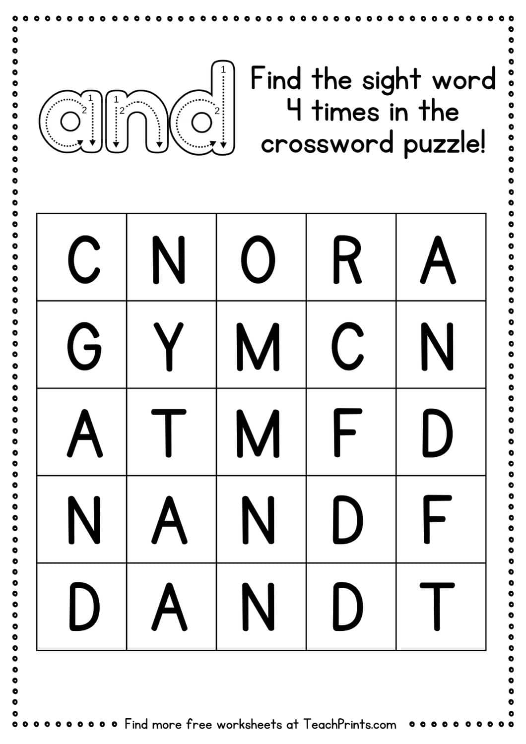 Free Sight Word And Worksheets Teach Prints