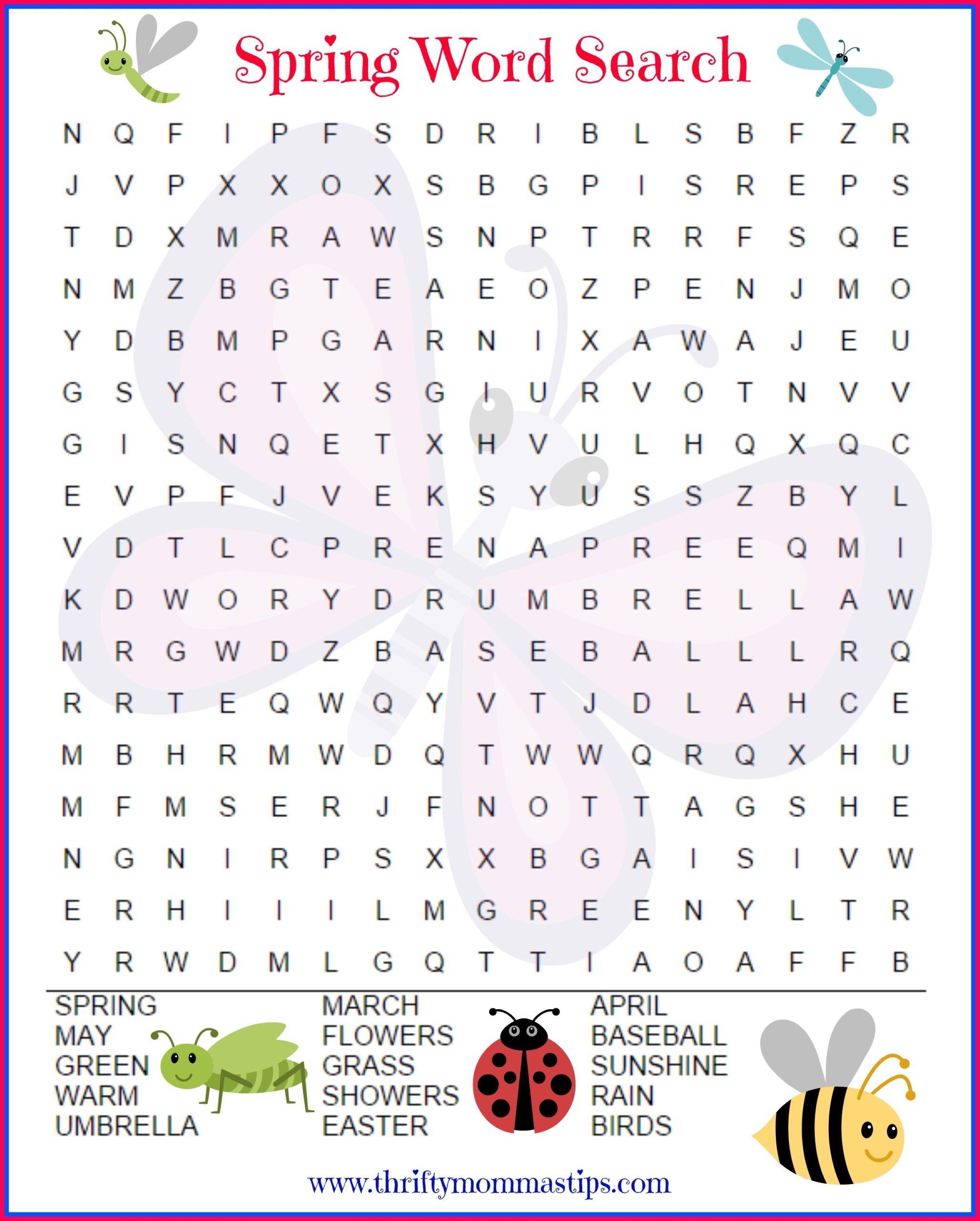 Spring Word Search Printable