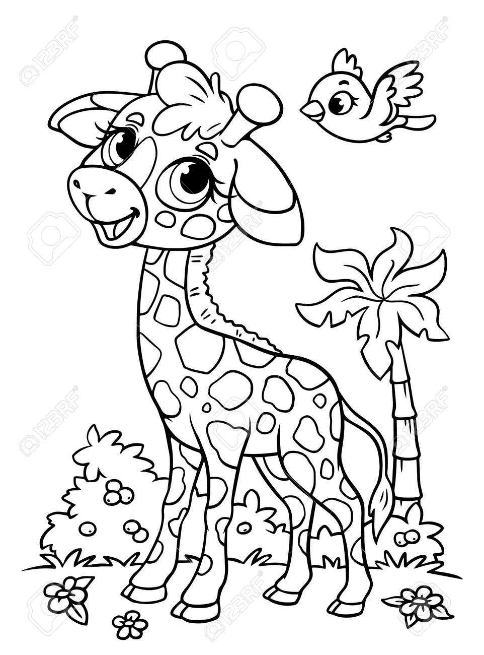 Giraffe Little Kid Coloring Book Black And White Outline Zoo Animals Of Africa Illustration For Children Coloring Book Cartoon Characters Isolated Royalty Free SVG Cliparts Vectors And Stock Illustration Image 168667650 