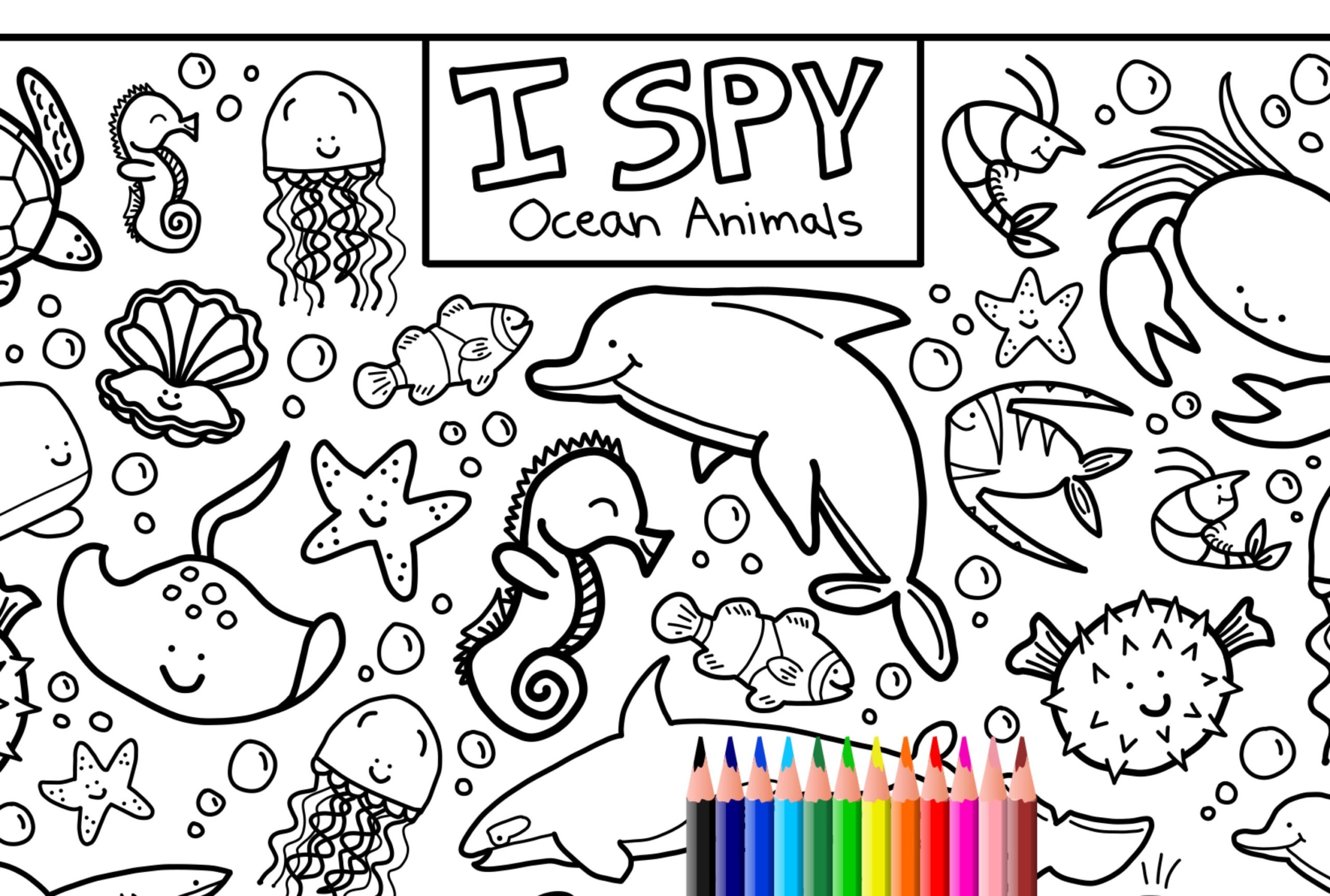 I Spy Ocean Animals Coloring Page Printable Download Colouring Page Kids Search Activity Printout Cute Cartoons Sea Creature Doodles Etsy