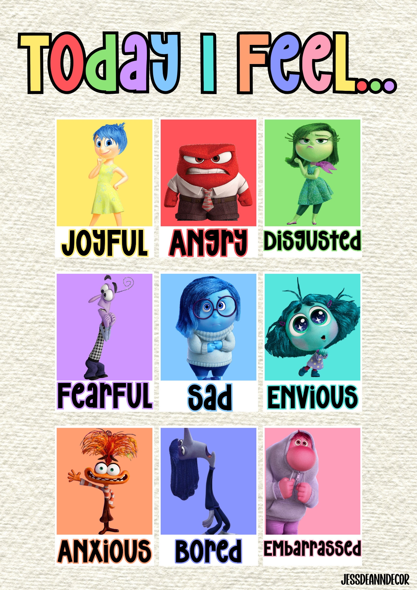 Inside Out Emotions Chart Classroom Decor Posters digital Download Etsy