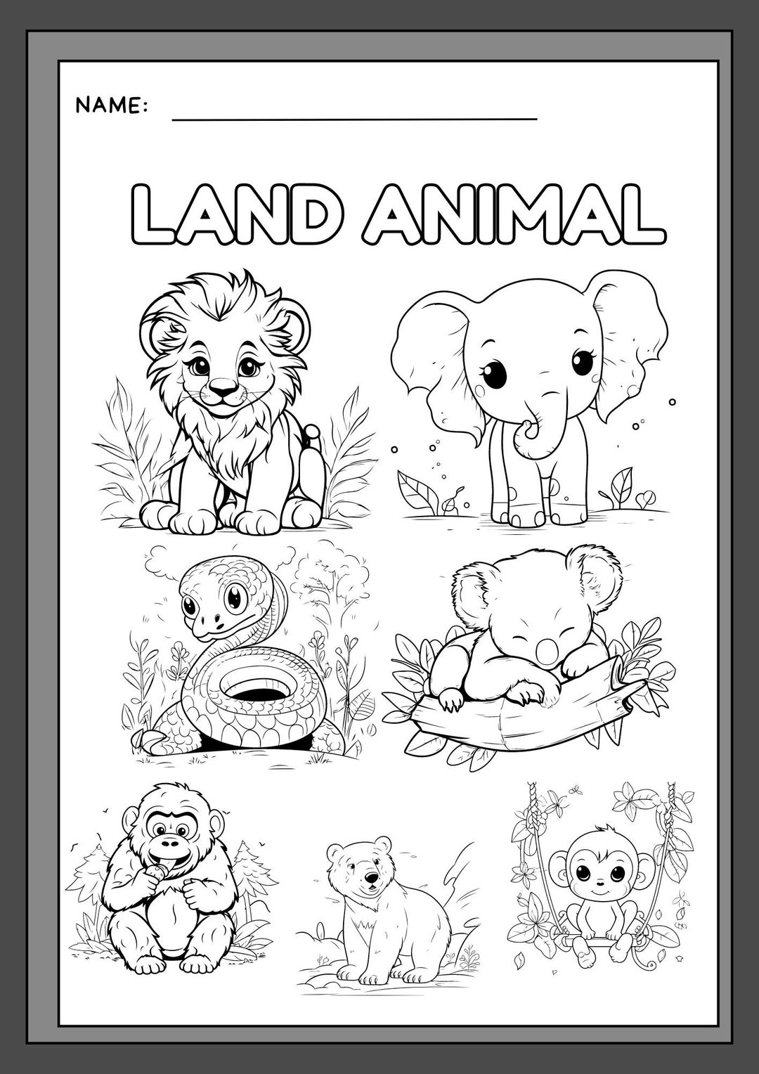 Land Animals Coloring Colorign Pages Cute Animal Coloring Book Pages Coloring Pages Pdf Etsy