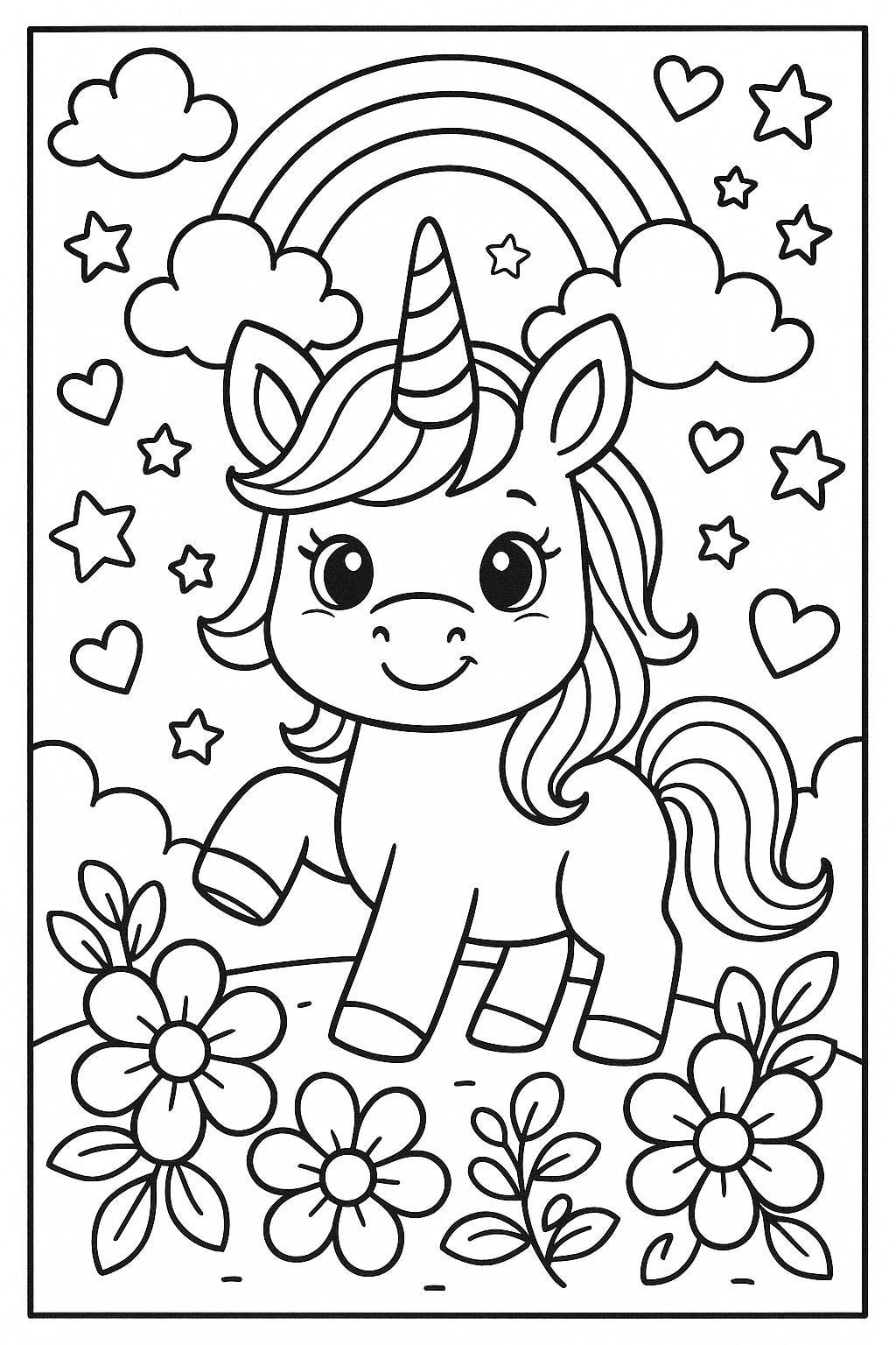 Magical Unicorn Coloring Page For Kids Cute Rainbow Printable Activity Preschool Parties Sunday School Classroom Fun Instant Download Etsy
