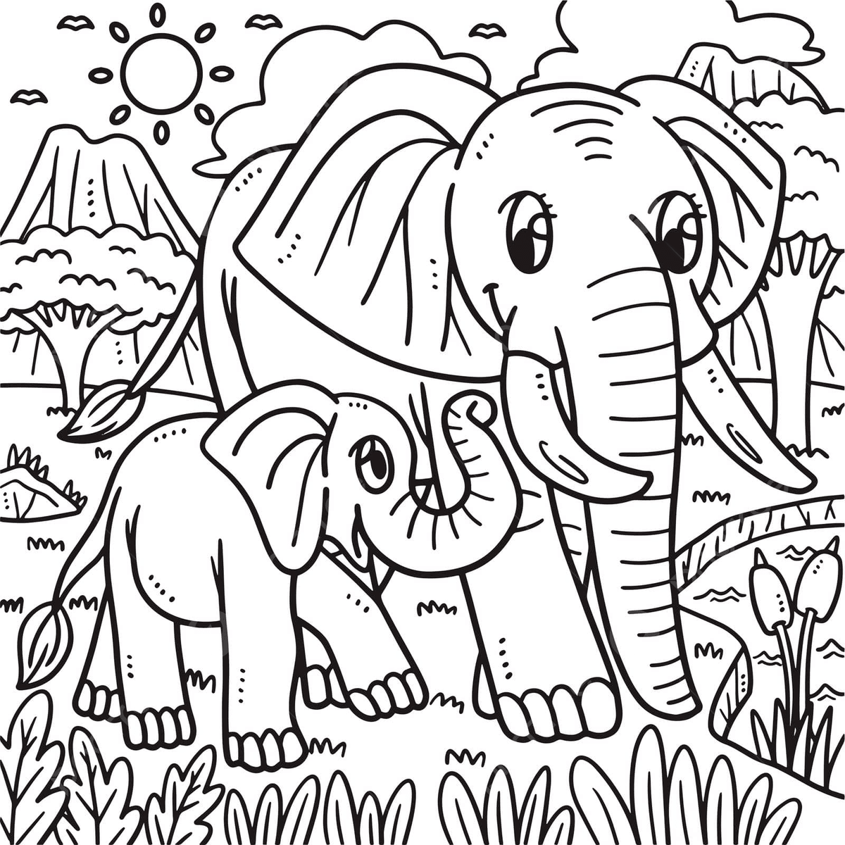 Elephant Baby Animals Coloring Pages