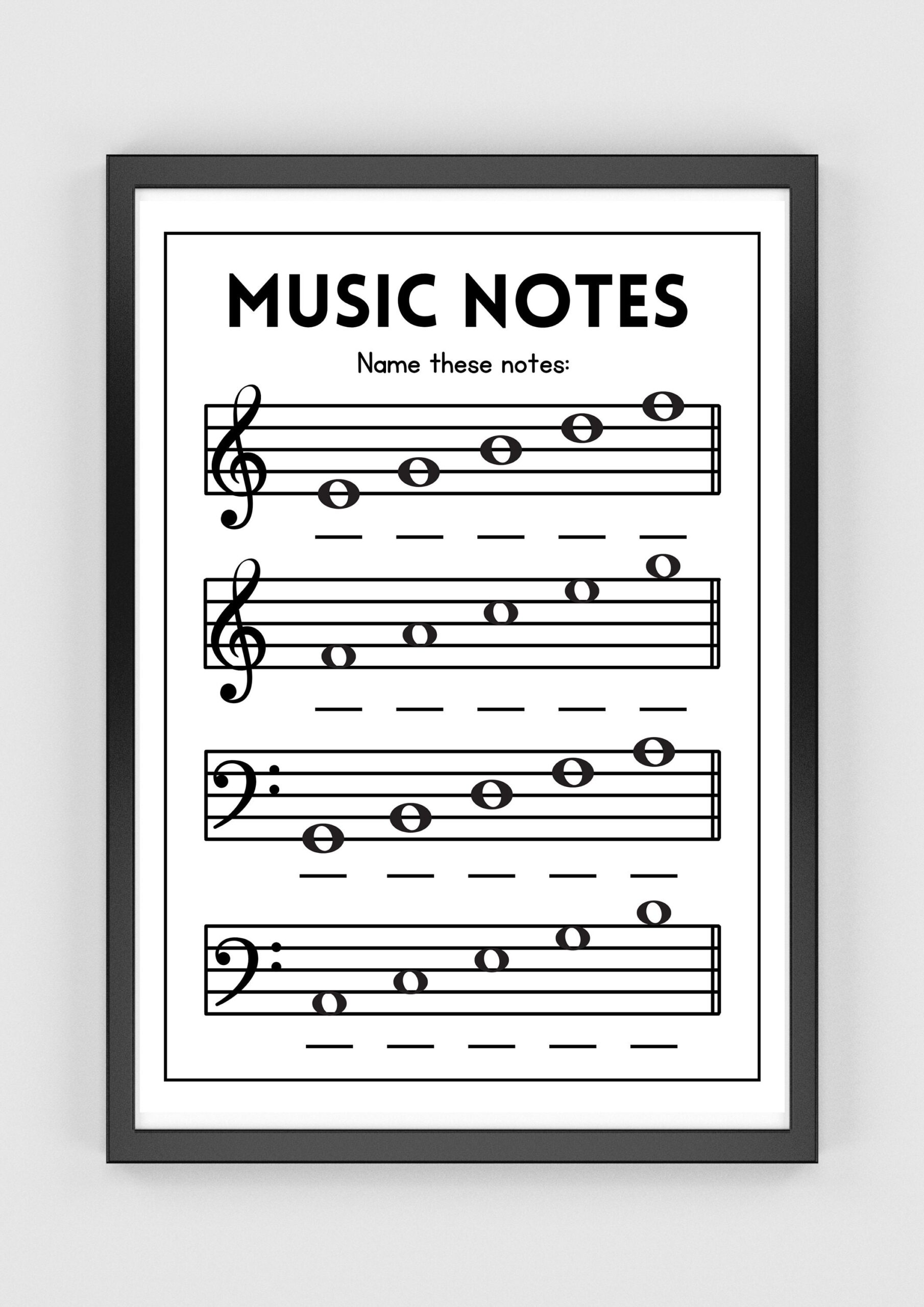 Music Notes Worksheet Music Lesson Printable Poster Piano Lesson Music Theory Student Kids Music Education Printable Download Etsy