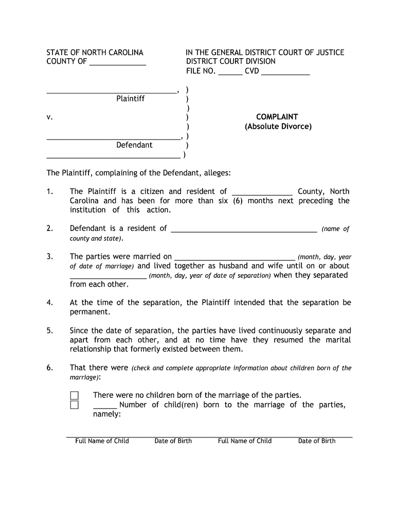 Printable Nc Divorce Forms Pdf