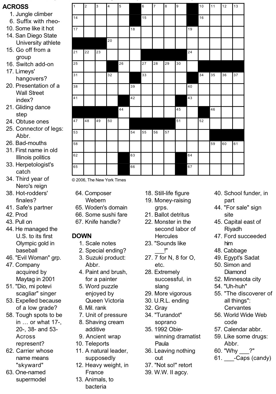 Free Crossword Printable Puzzles