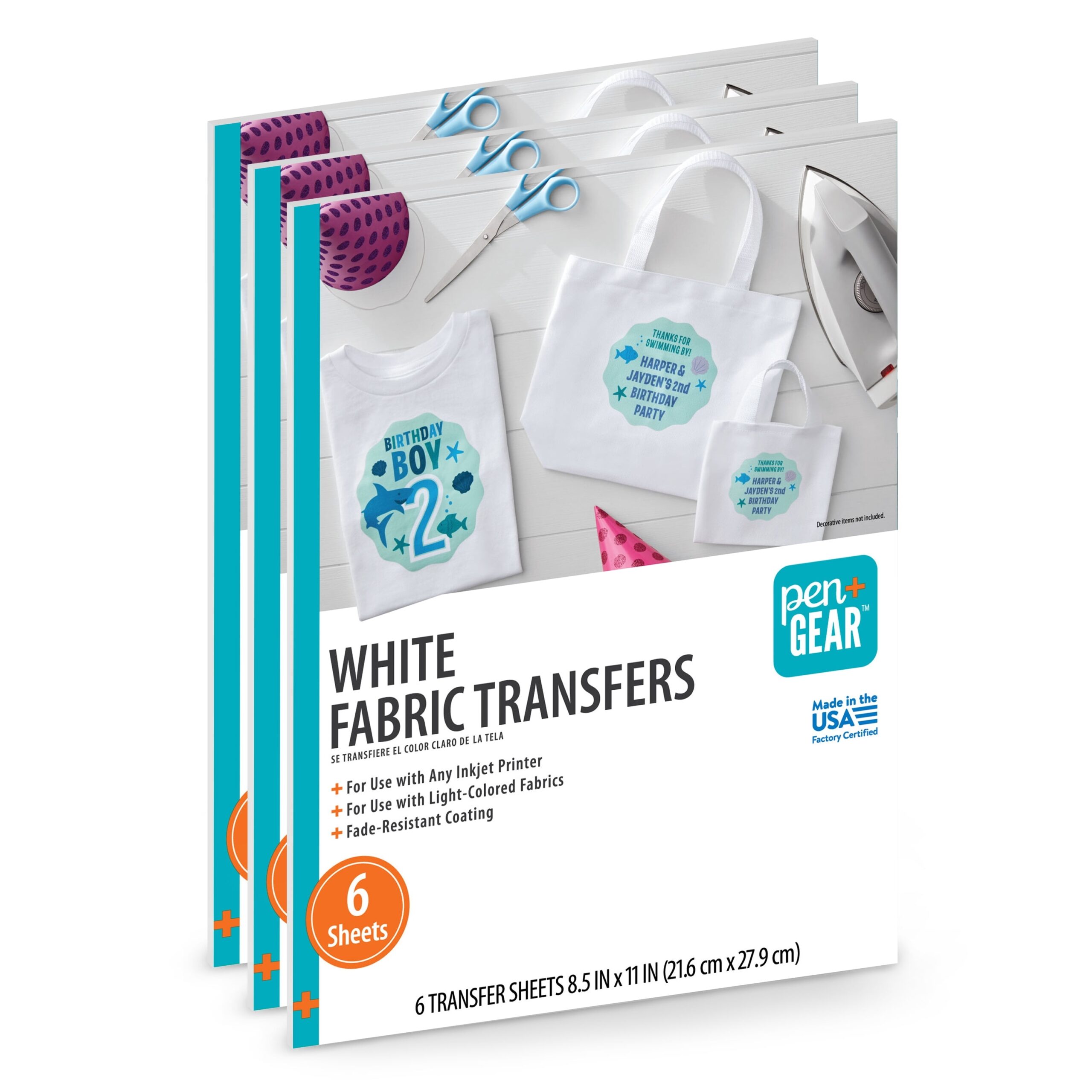 Pen Gear White Fabric Transfer Paper Inkjet Printable 8 5 X 11 18 Sheets Walmart