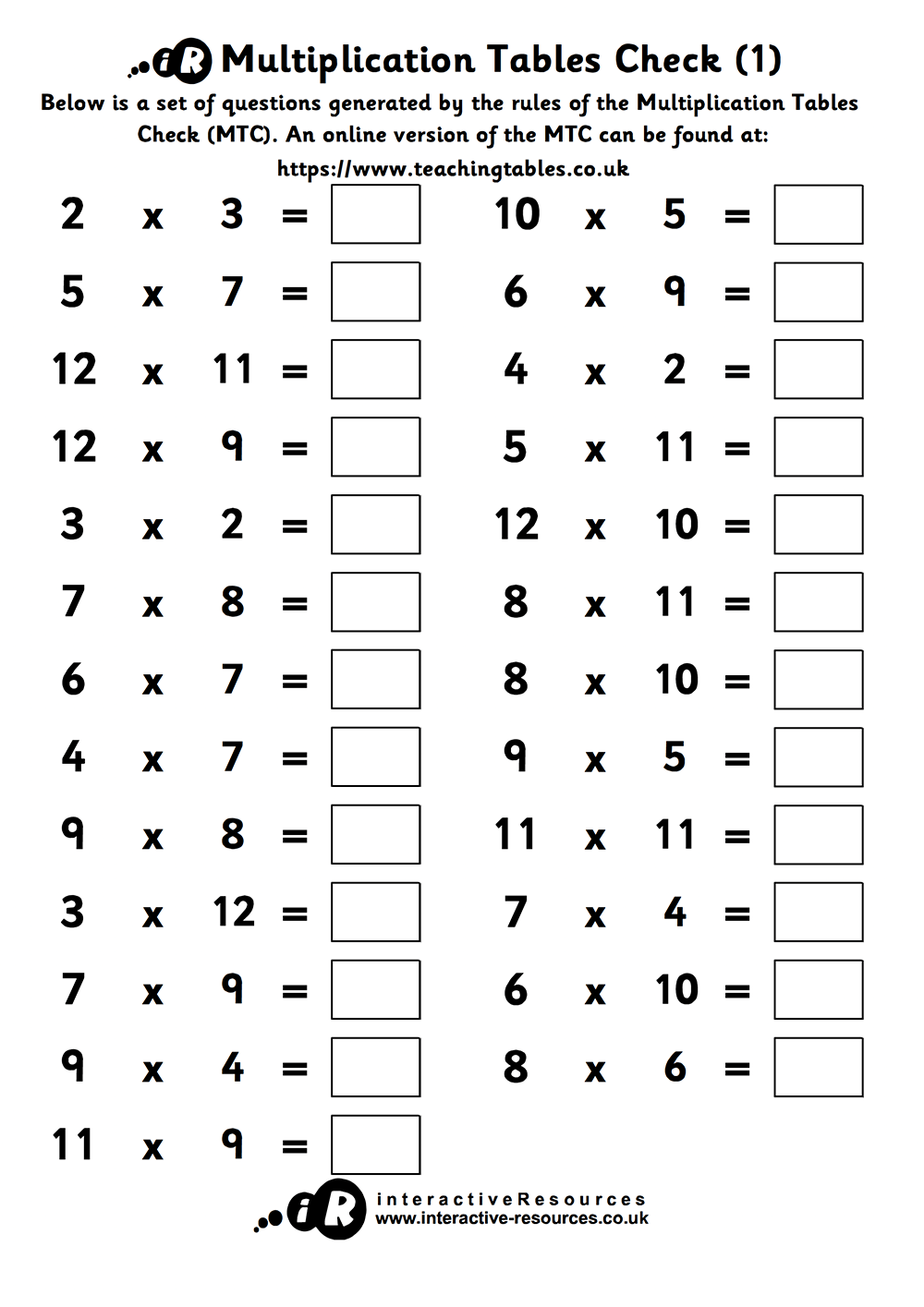 Primary Worksheets Times Tables Worksheets