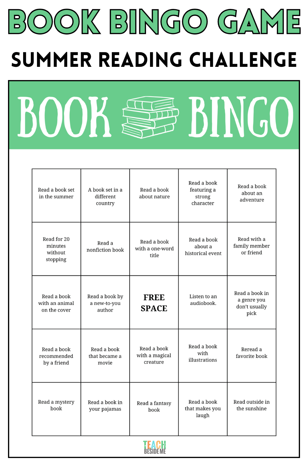 Printable Book Bingo Game Summer Reading Challenge Teach Beside Me