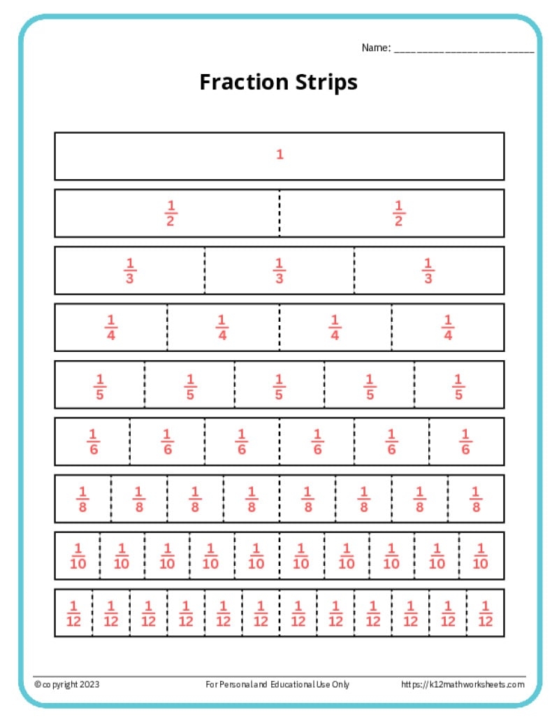 fraction strips printable pdf