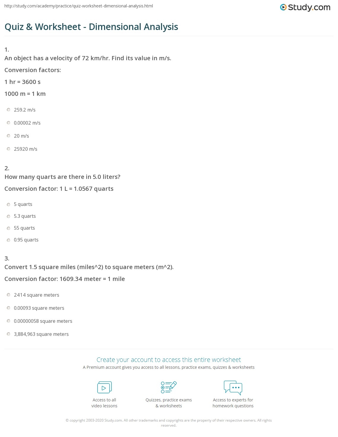 dimensional analysis worksheet